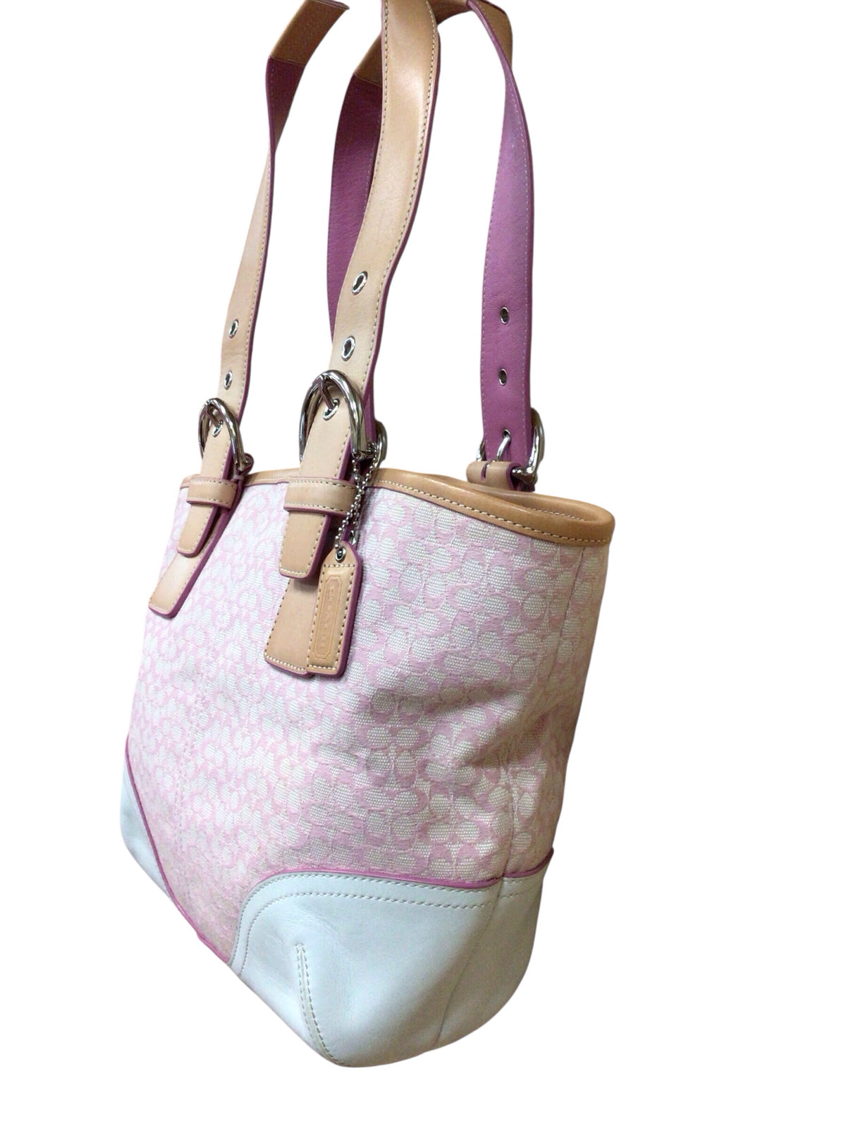Coach 6383 Vintage Signature Canvas Pink & White Tote