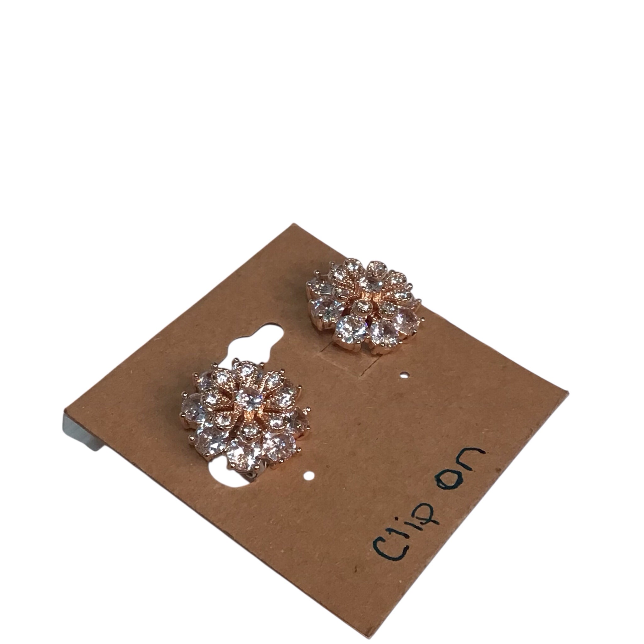 Rose Gold Flower Clip On Earrings