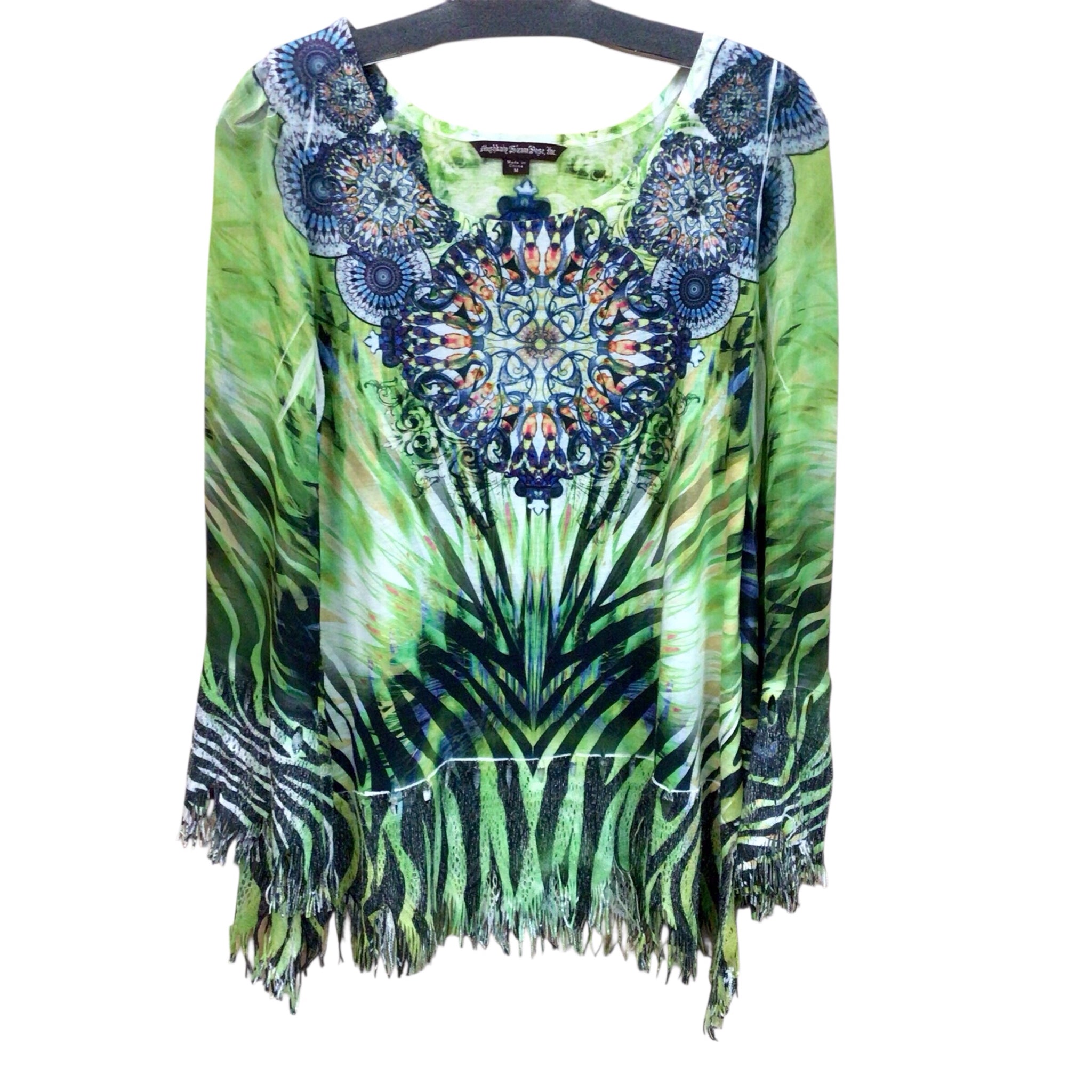 Mushka by Sienna Rose Inc Green Tribal 3/4 Sleeve Top Size Medium