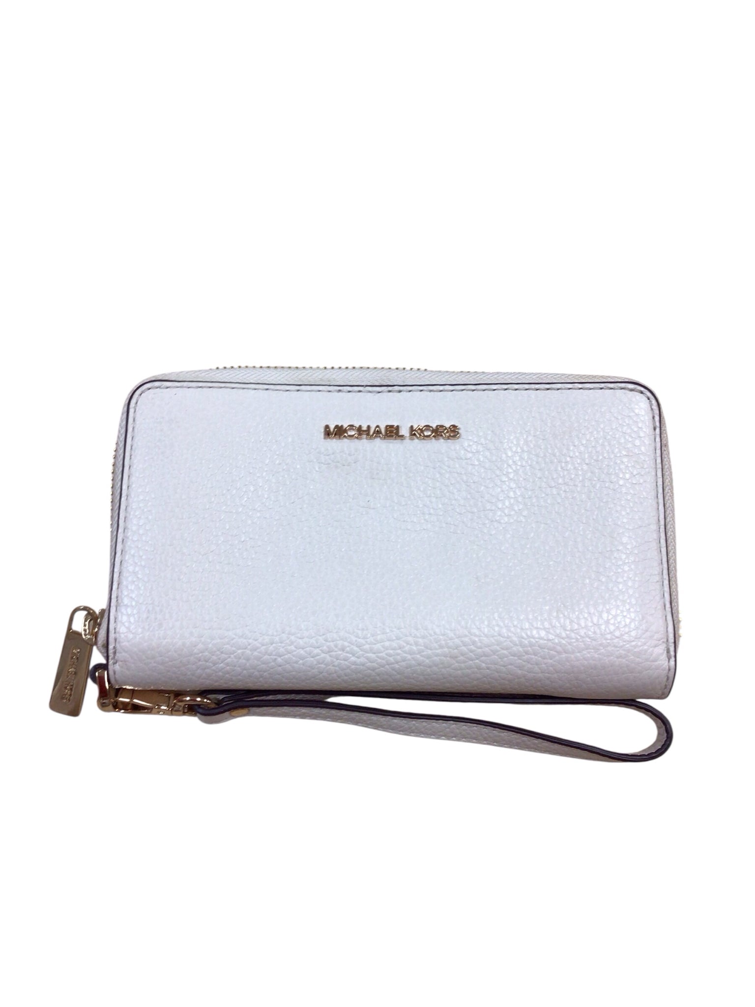 Michael Kors White Pebbled Leather Zip Around Wallet Wristlet