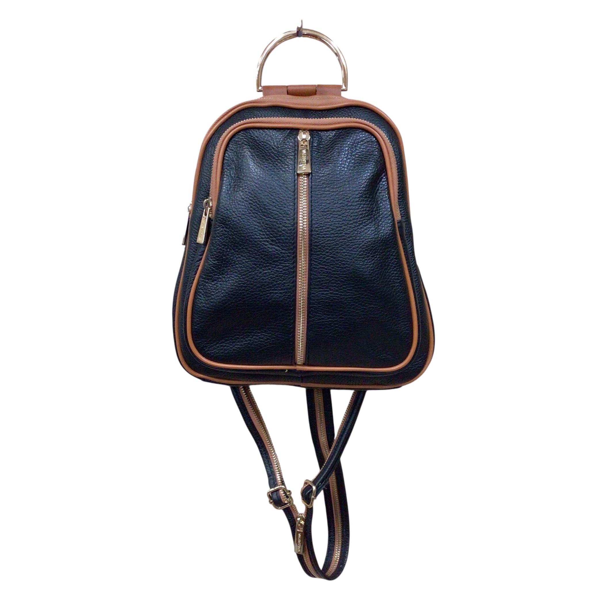 Valentina Genuine Italian Black Pebbled Leather Backpack