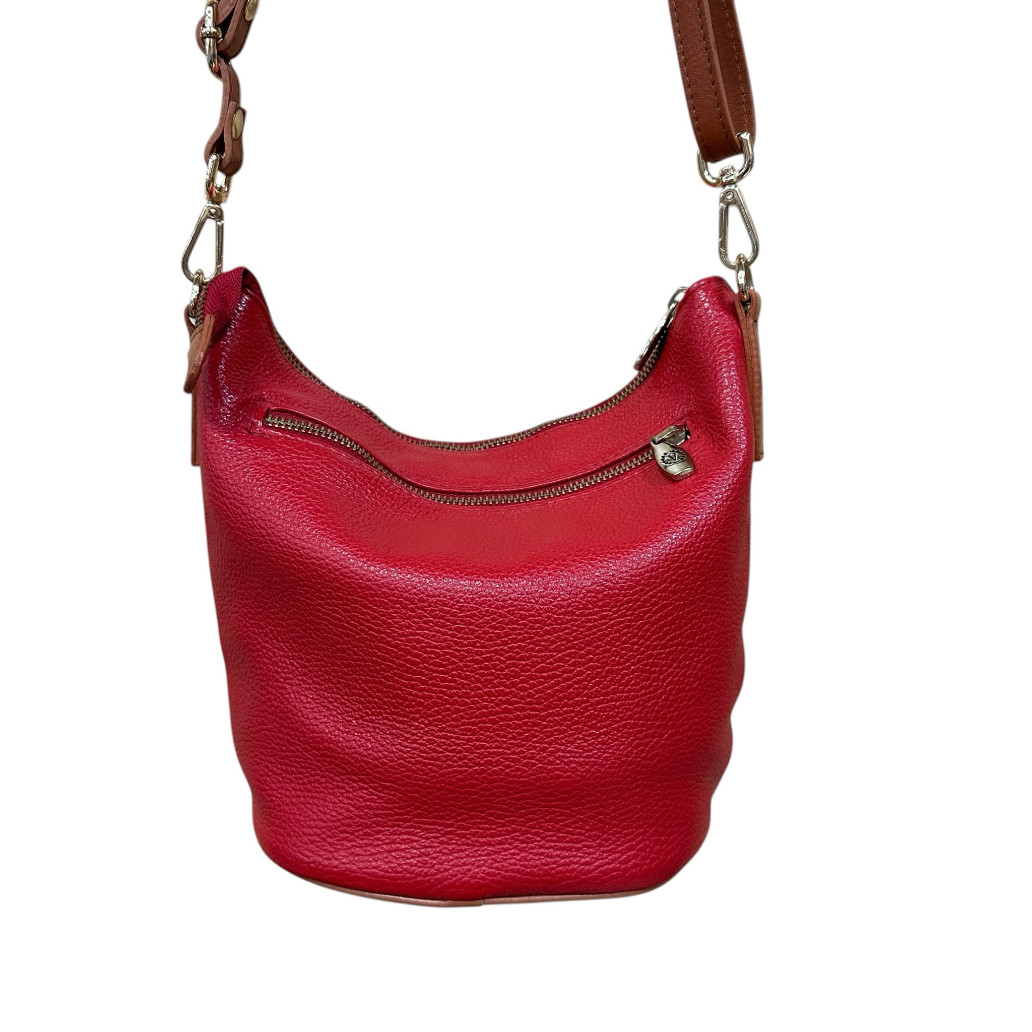 Valentina Red Italian Leather Crossbody Bag