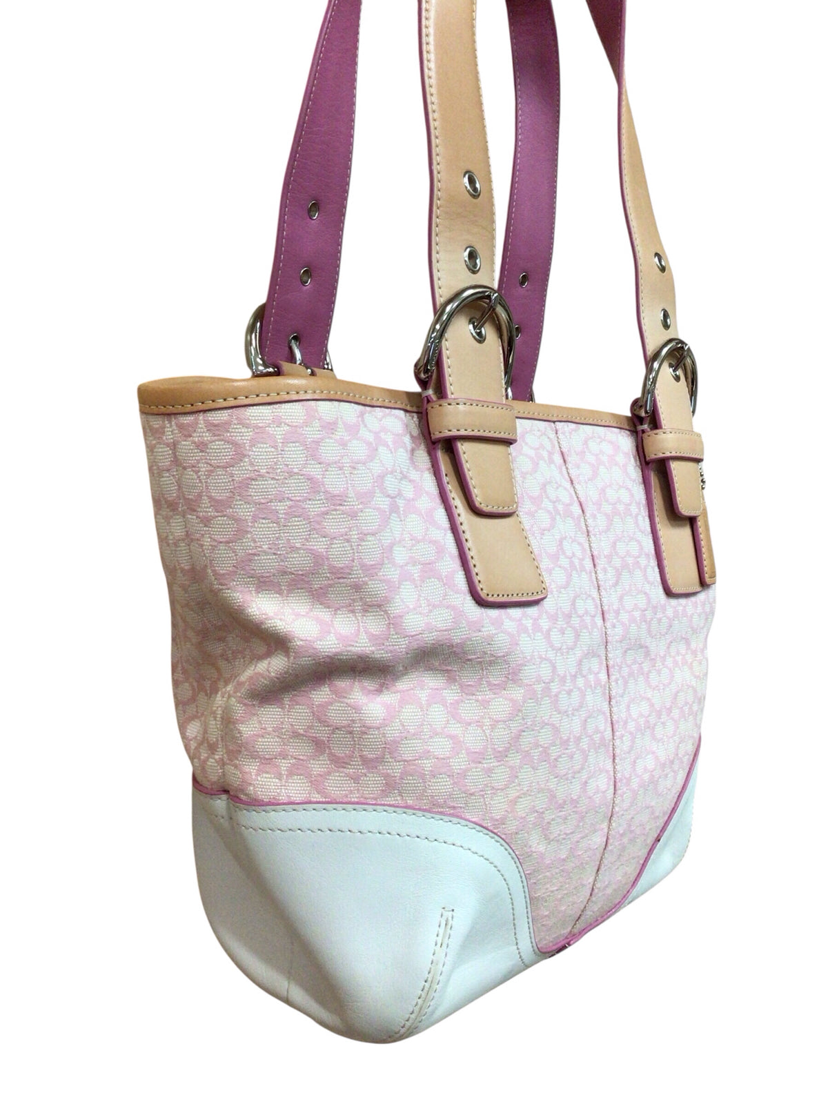 Coach 6383 Vintage Signature Canvas Pink & White Tote