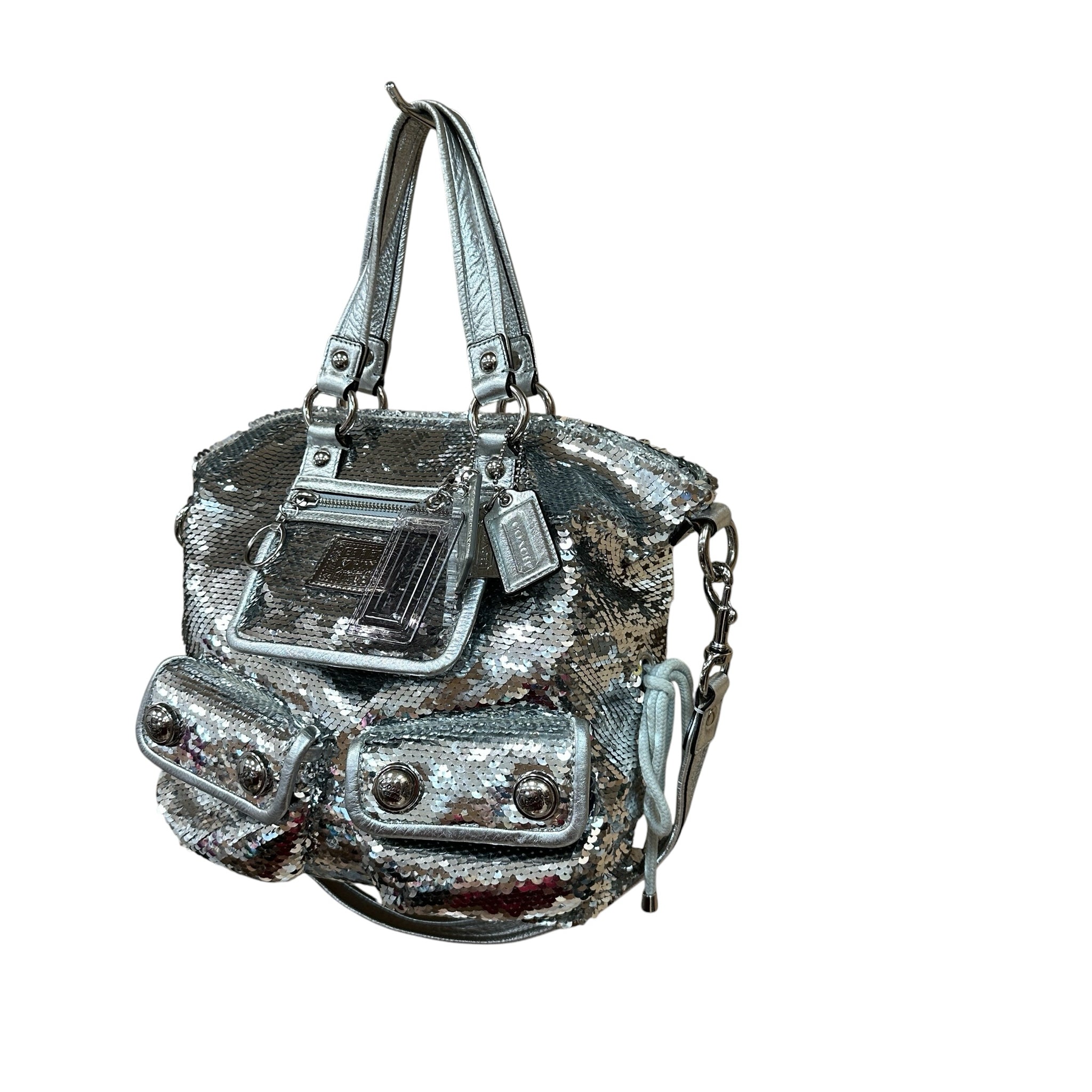 Coach13821 Poppy "Sequin Spotlight" Silver Satchel Shoulder Bag