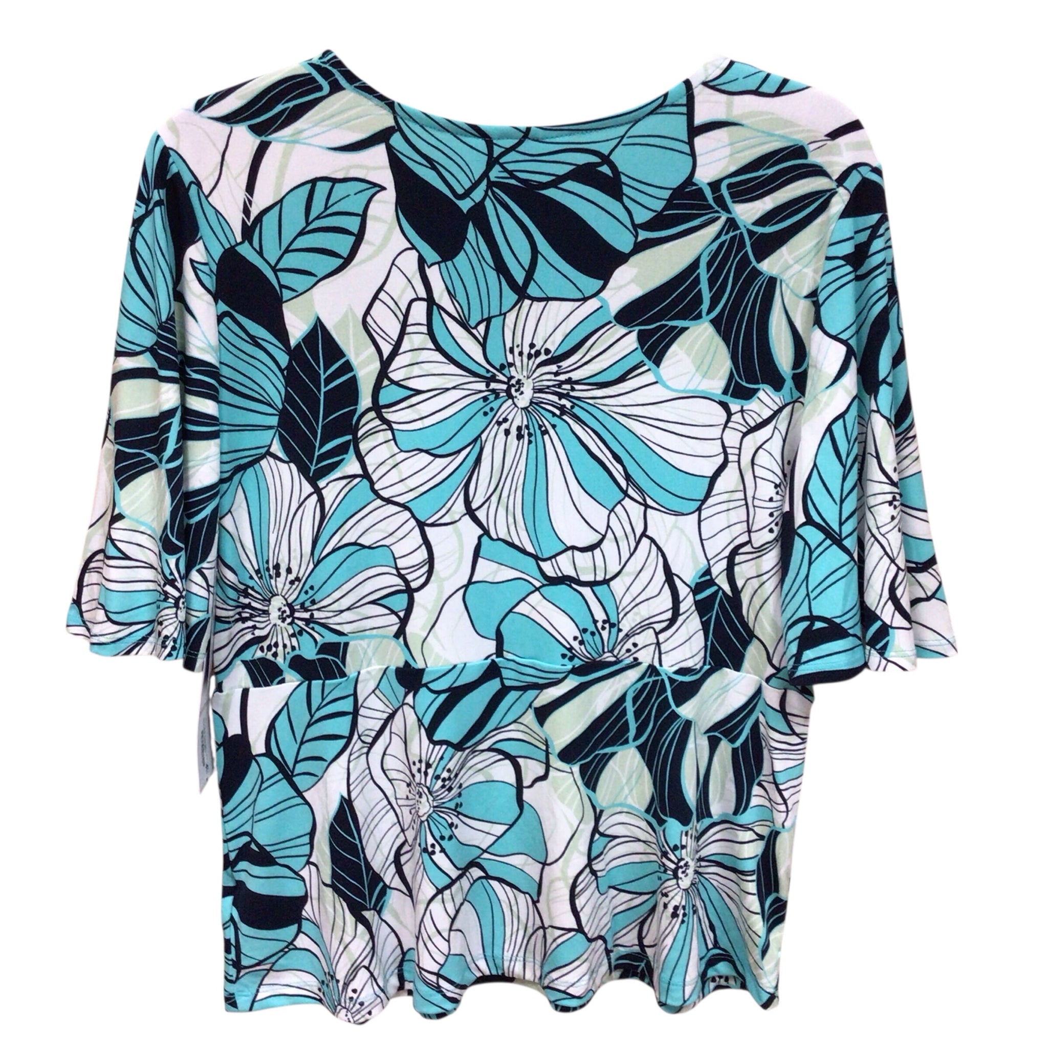 Liz Claiborne Blue Floral Short Sleeve Top Size Medium NWT