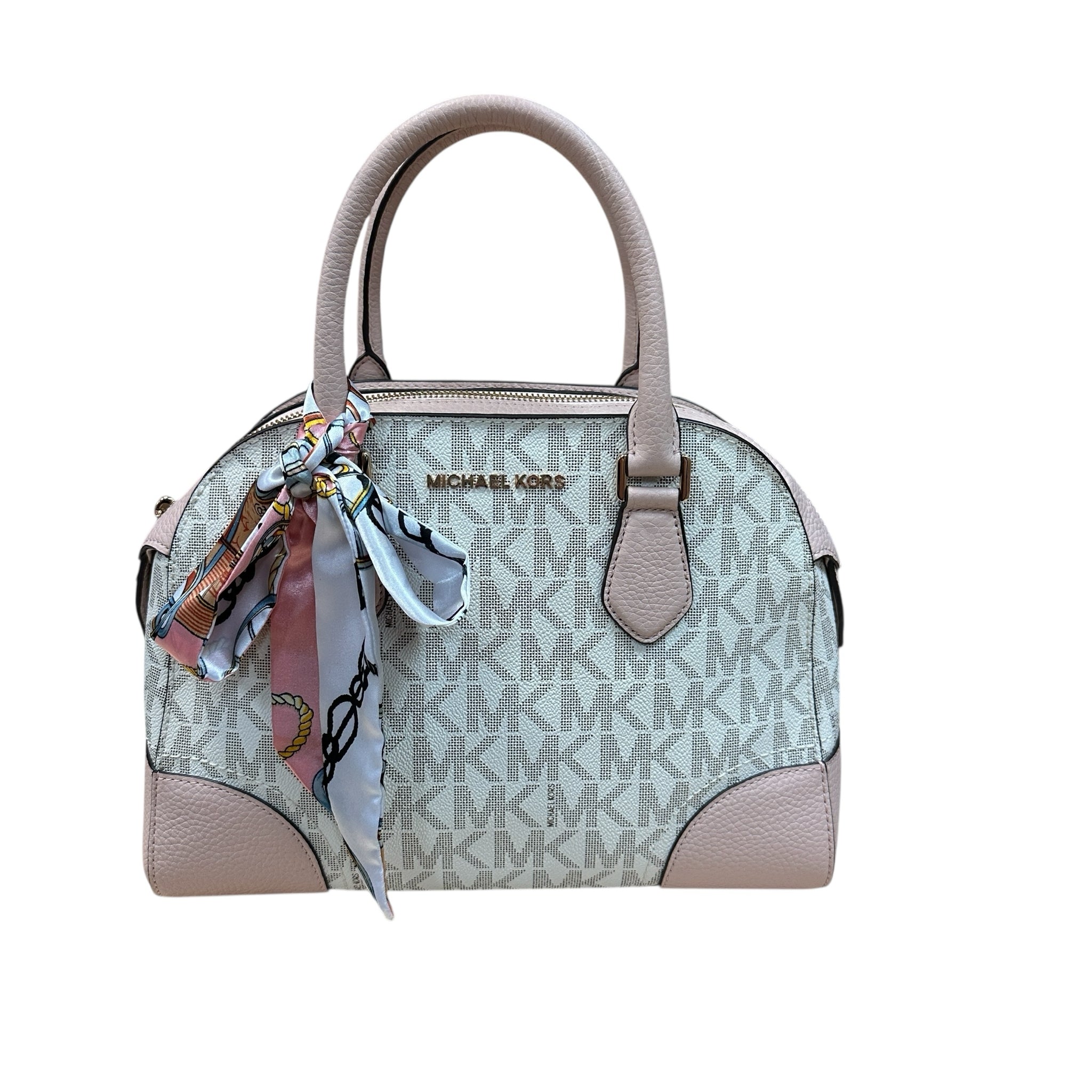 Michael Kors Hattie Cream & Blush Bowling Ball Satchel Crossbody Bag