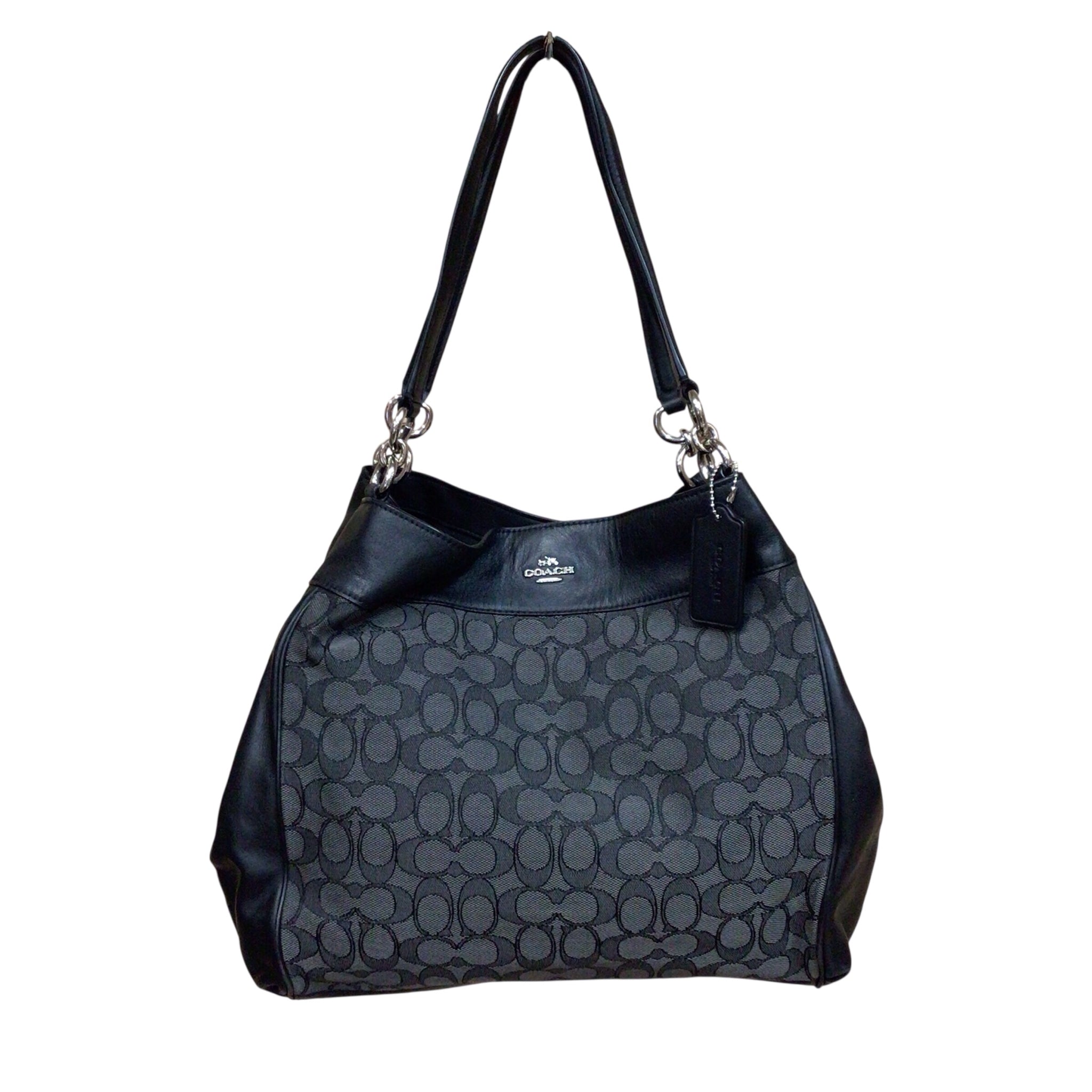 Coach F57612 "Lexi" Signature Jacquard Black Leather Trim Shoulder Bag