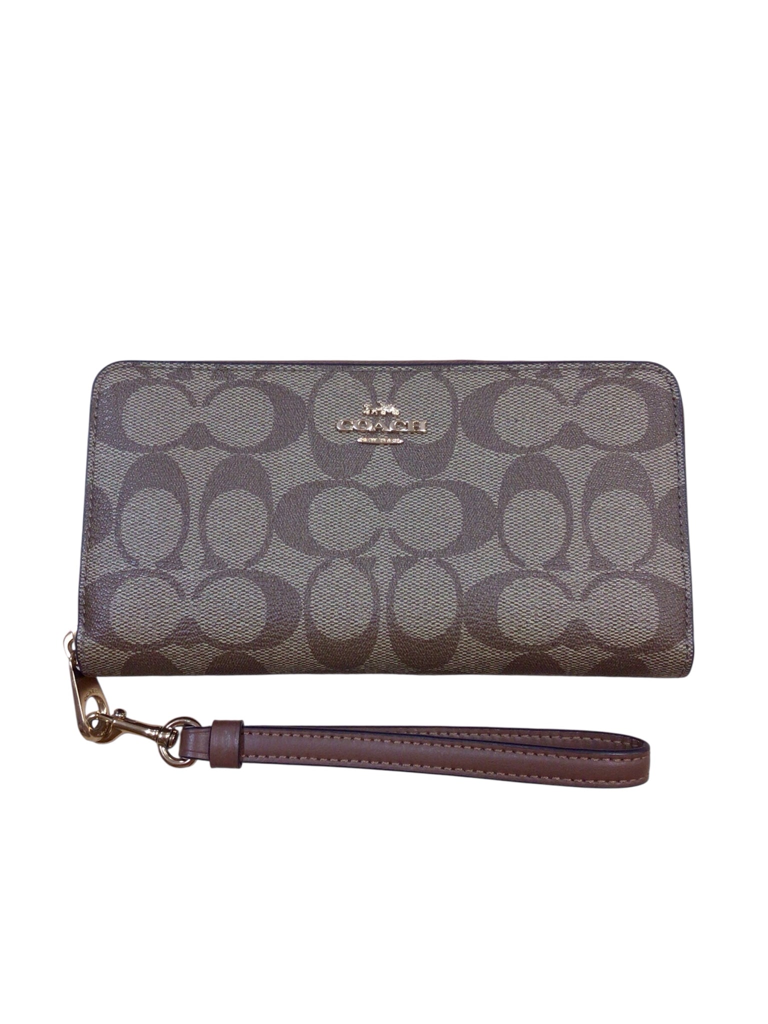 Coach Long Zip Around Brown Signature Coated Canvas Wallet
