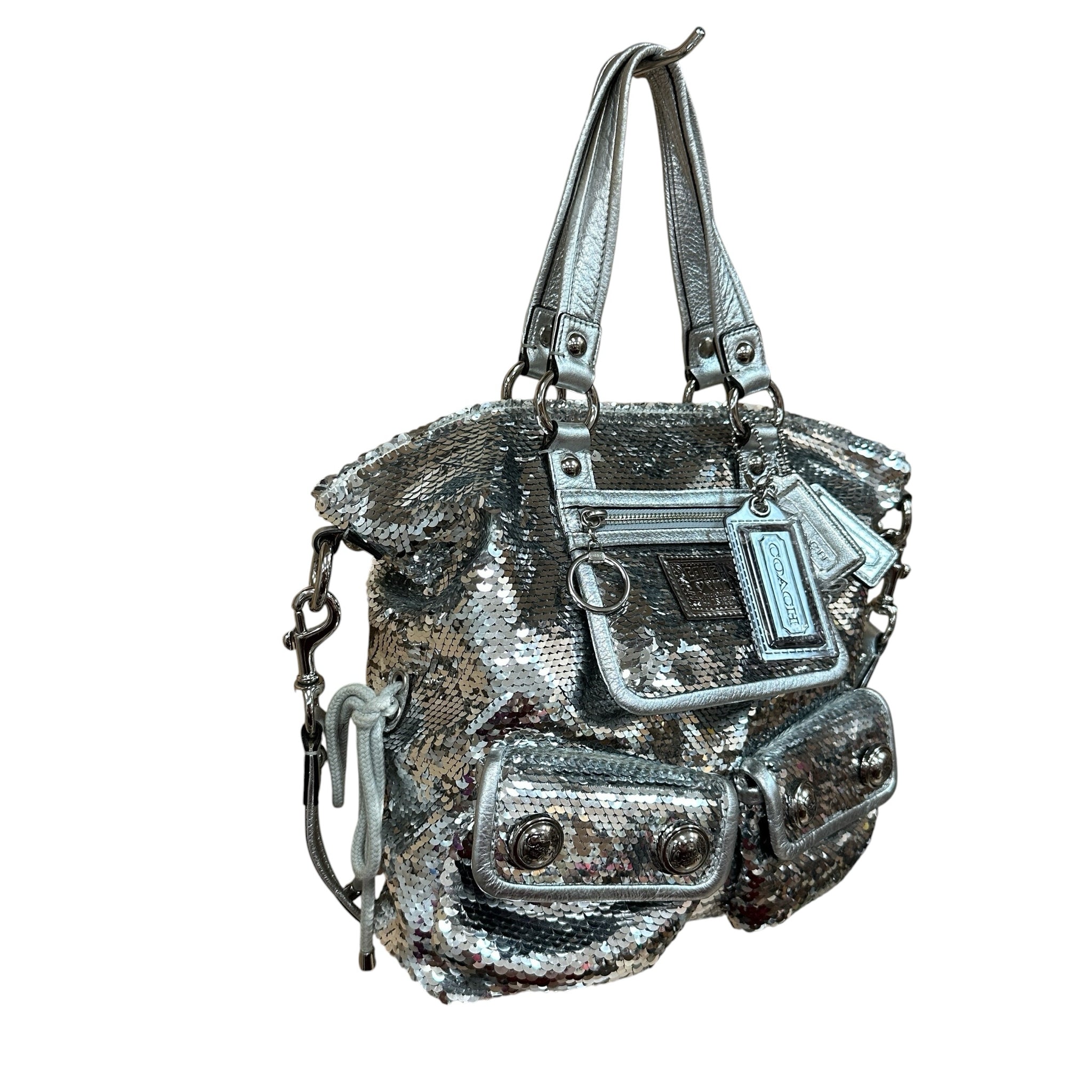 Coach13821 Poppy "Sequin Spotlight" Silver Satchel Shoulder Bag