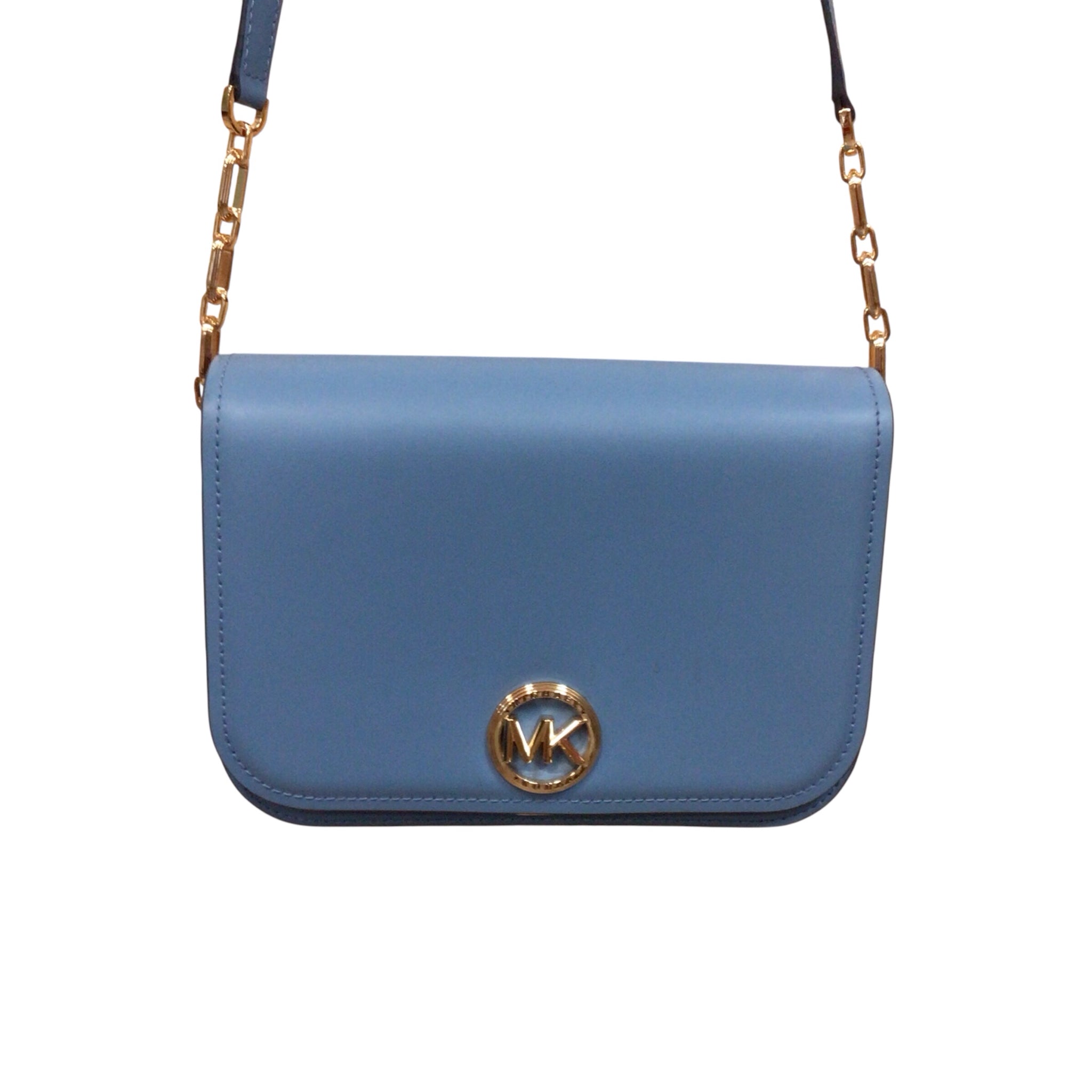 Michael Kors "Delancey" Light Blue Leather Crossbody Bag