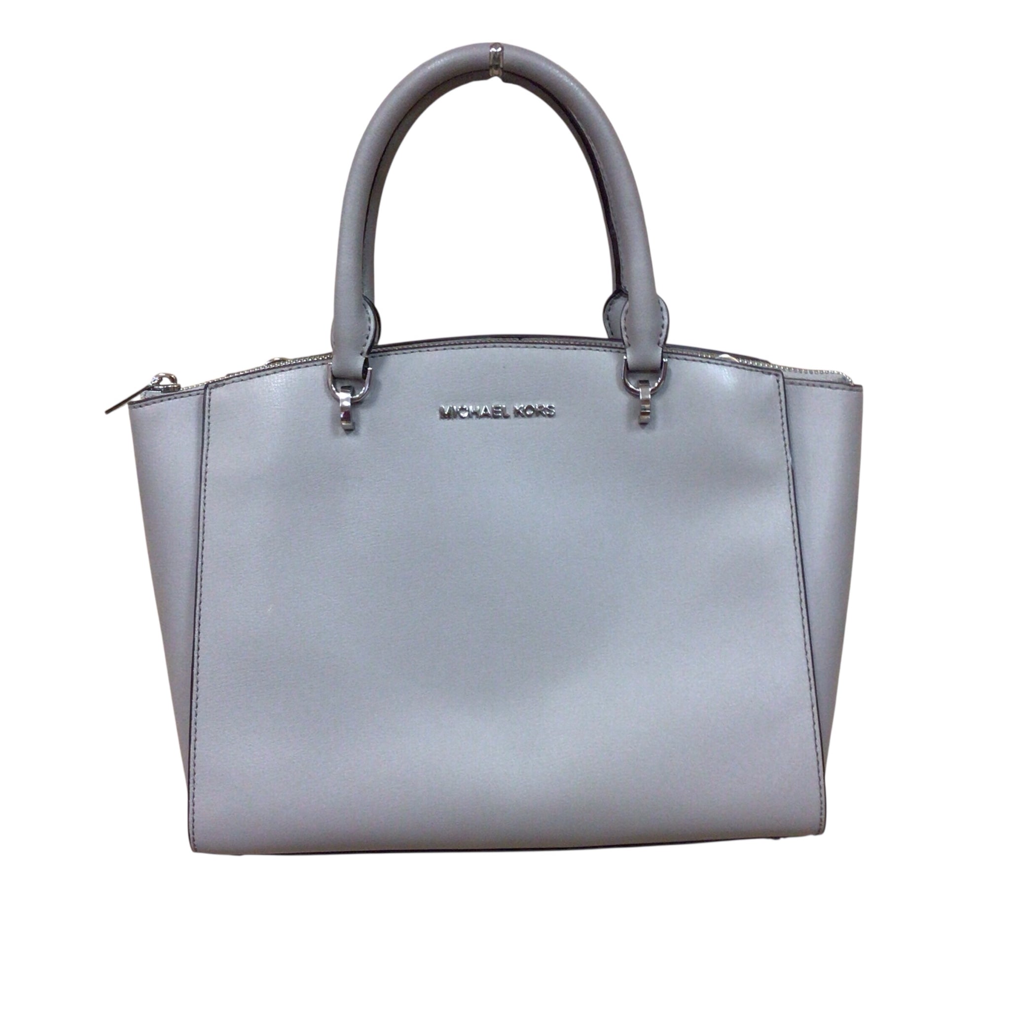 Michael Kors "Ellis" Large Gray Leather Satchel Crossbody Bag