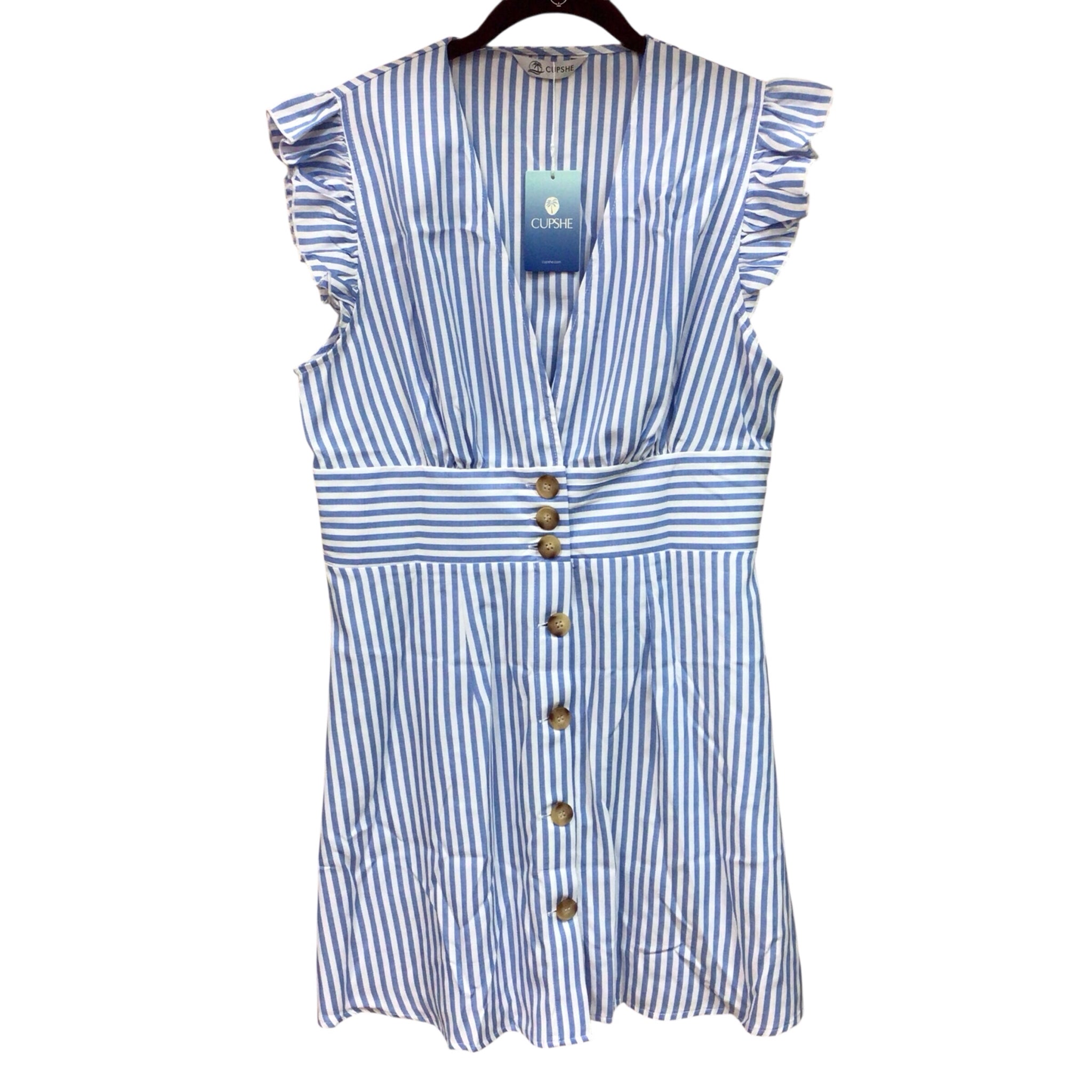 Cupshe Short Sleeve Button Down Blue & White Striped Dress Size Large NWT