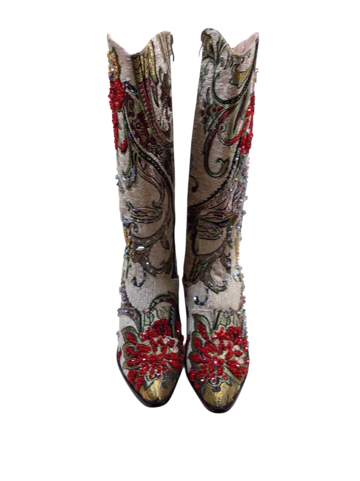 Helen's Heart Beige Colored Lined Tapestry Couture Bling Boots Size 7