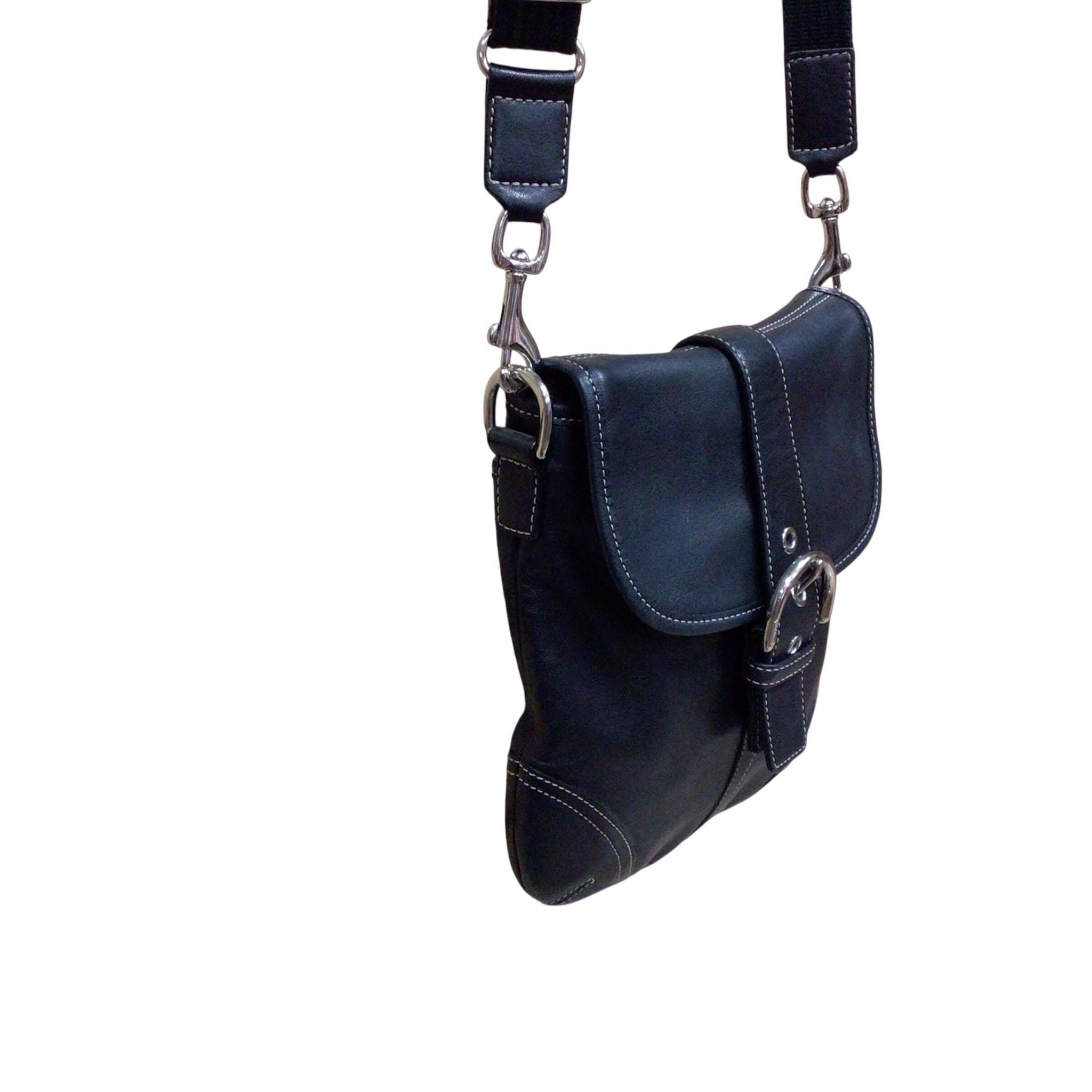 Coach Soho Buckle Flap Black Leather Crossbody Bag