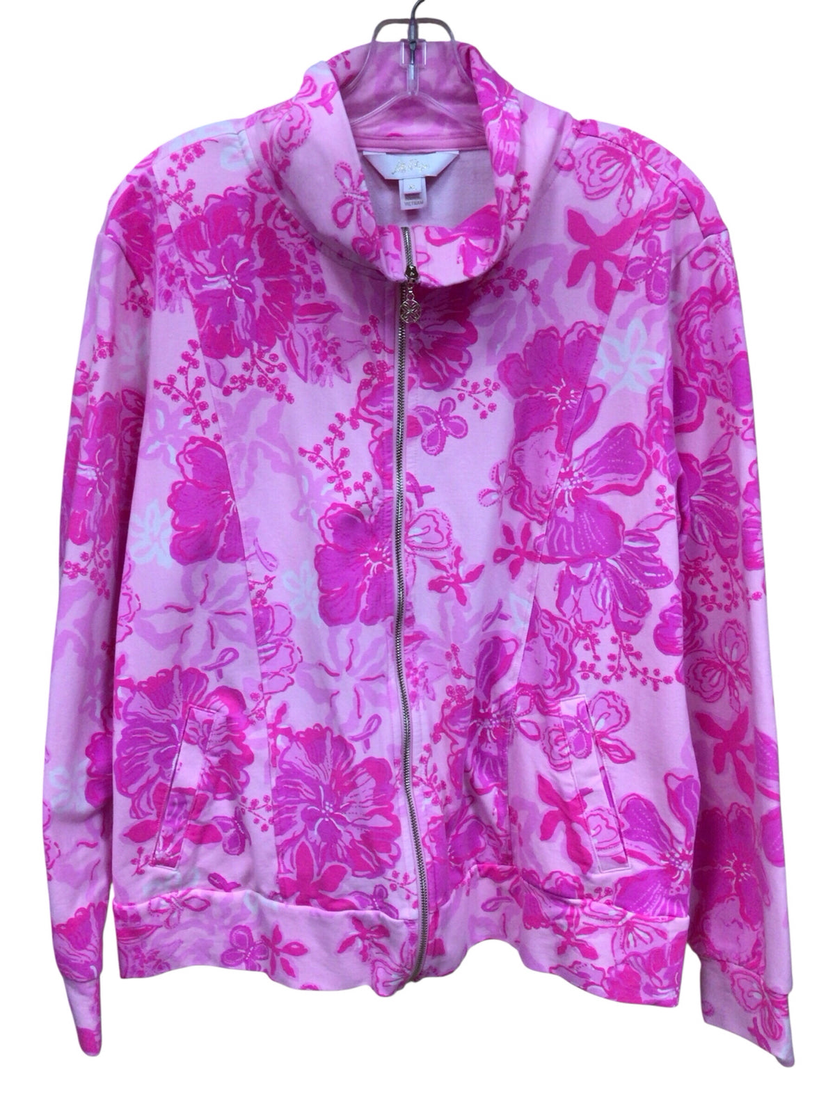 Lilly Pulitzer "Eleni" UPF 50+ "Parigi Pink Supporting Squad" Zip Up Size XL