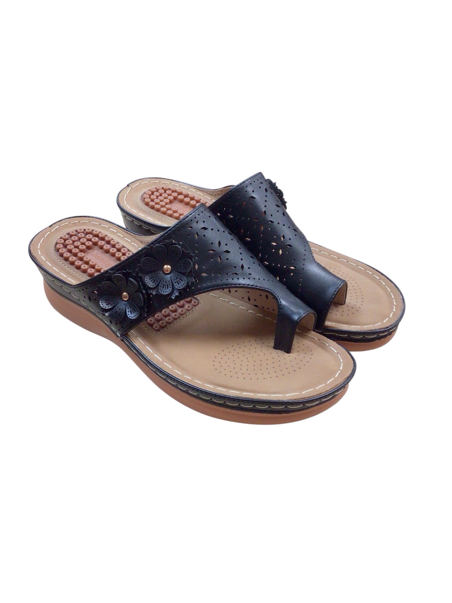 Aomigoct Black & Brown Wedge Sandals Size 8.5