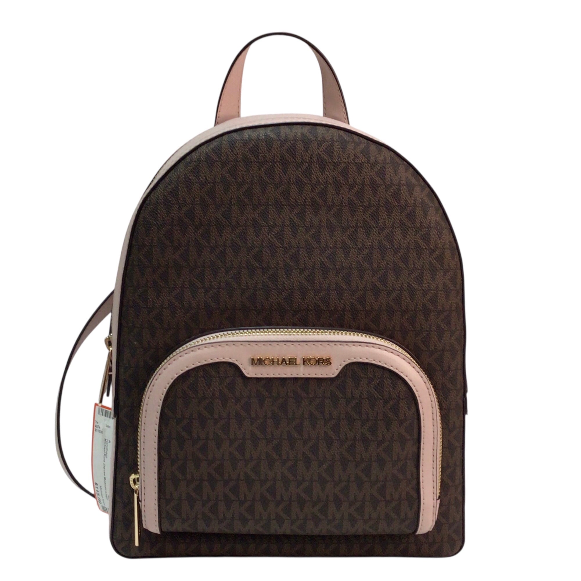 Michael Kors Brown and Blush Jaycee Medium Logo Backpack