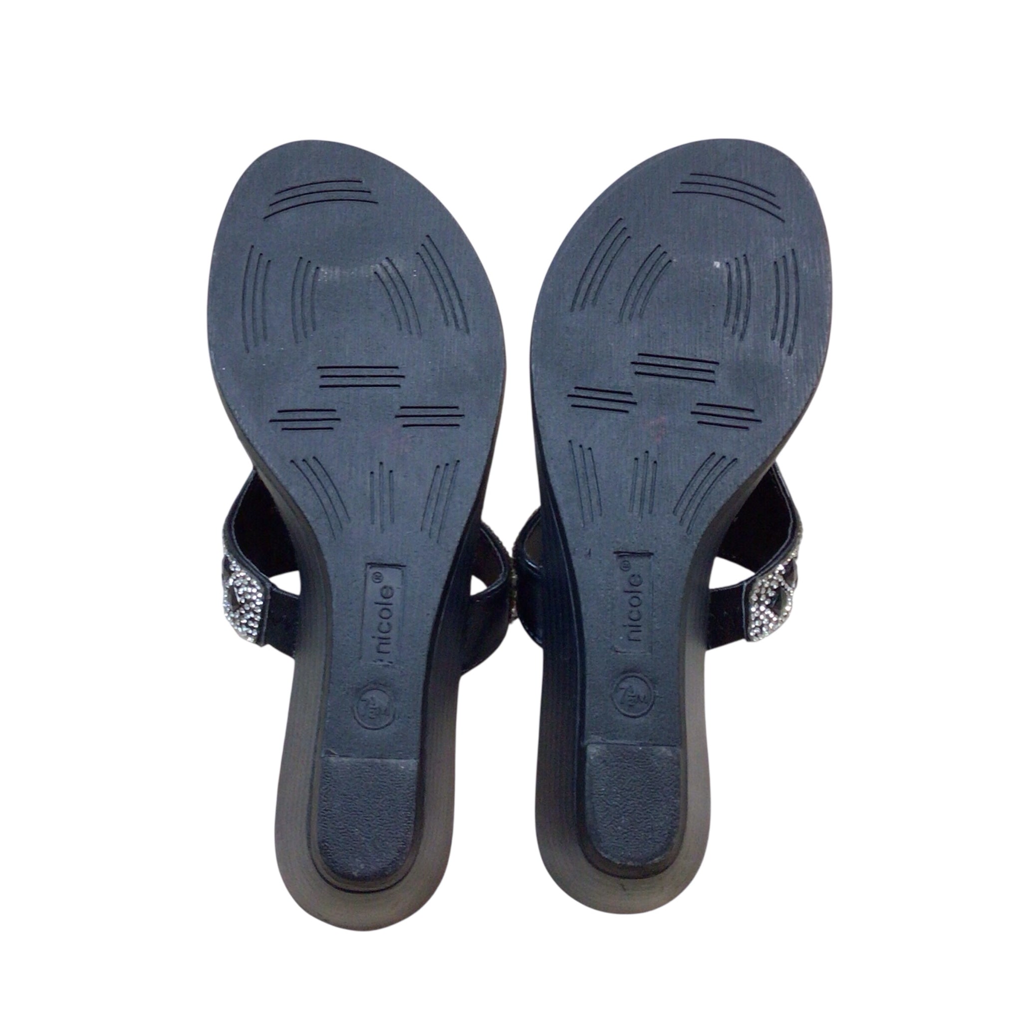 Nicole Black Rhinestone Studded Sandals Size 7.5