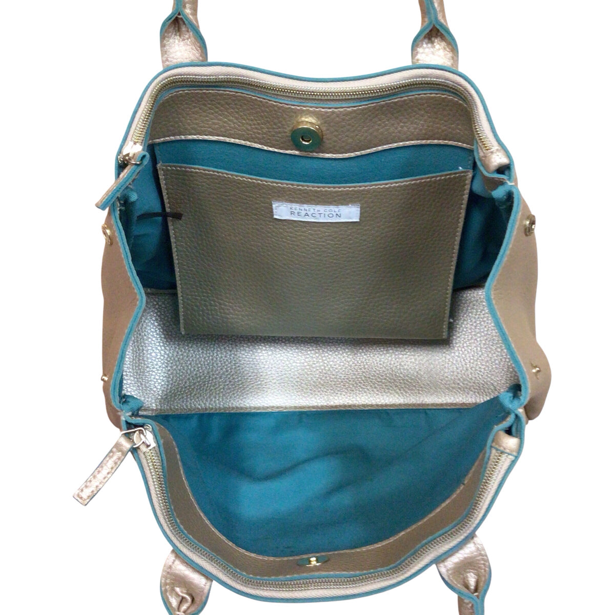 Kenneth Cole Reaction Metallic Gold & Teal Satchel Bag