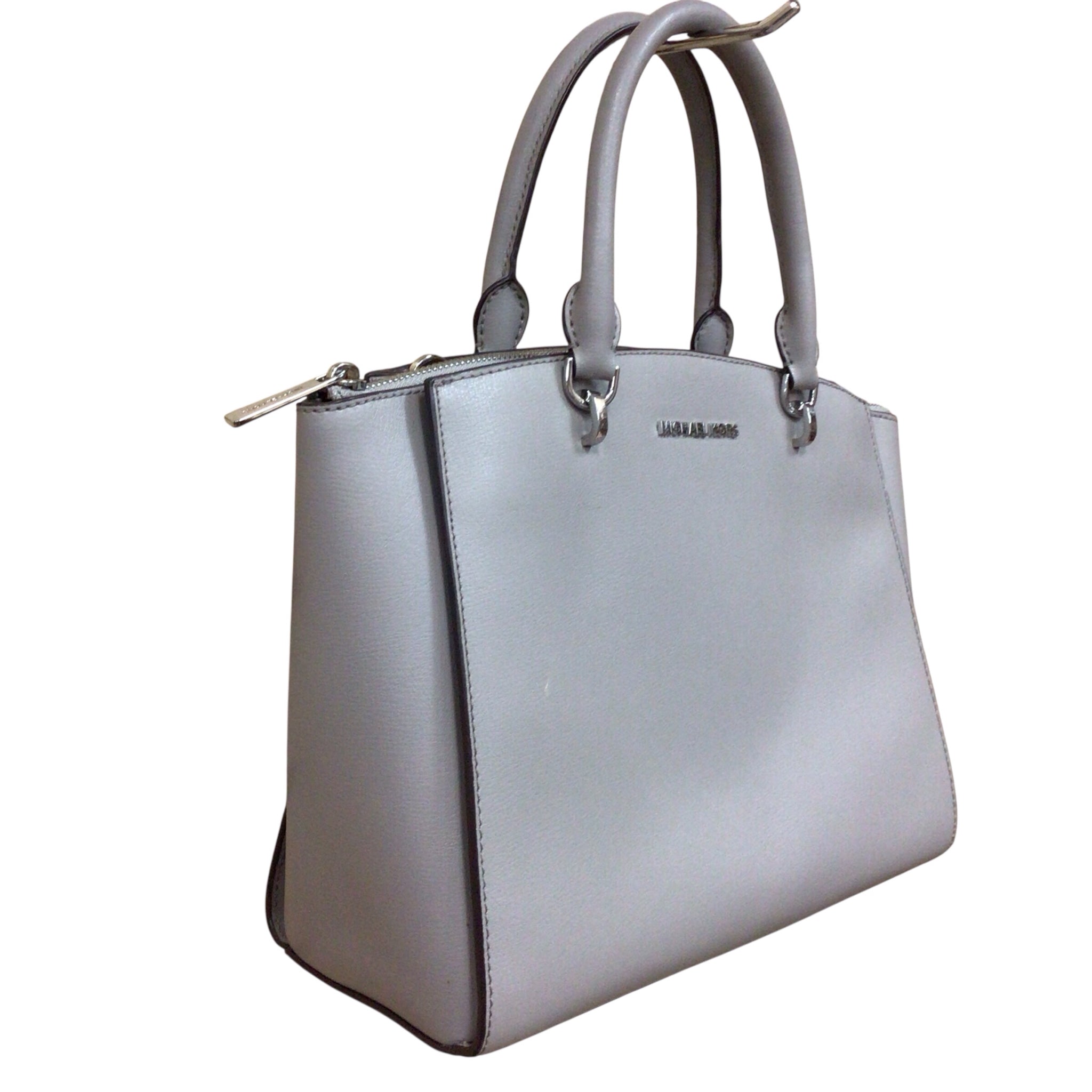 Michael Kors "Ellis" Large Gray Leather Satchel Crossbody Bag
