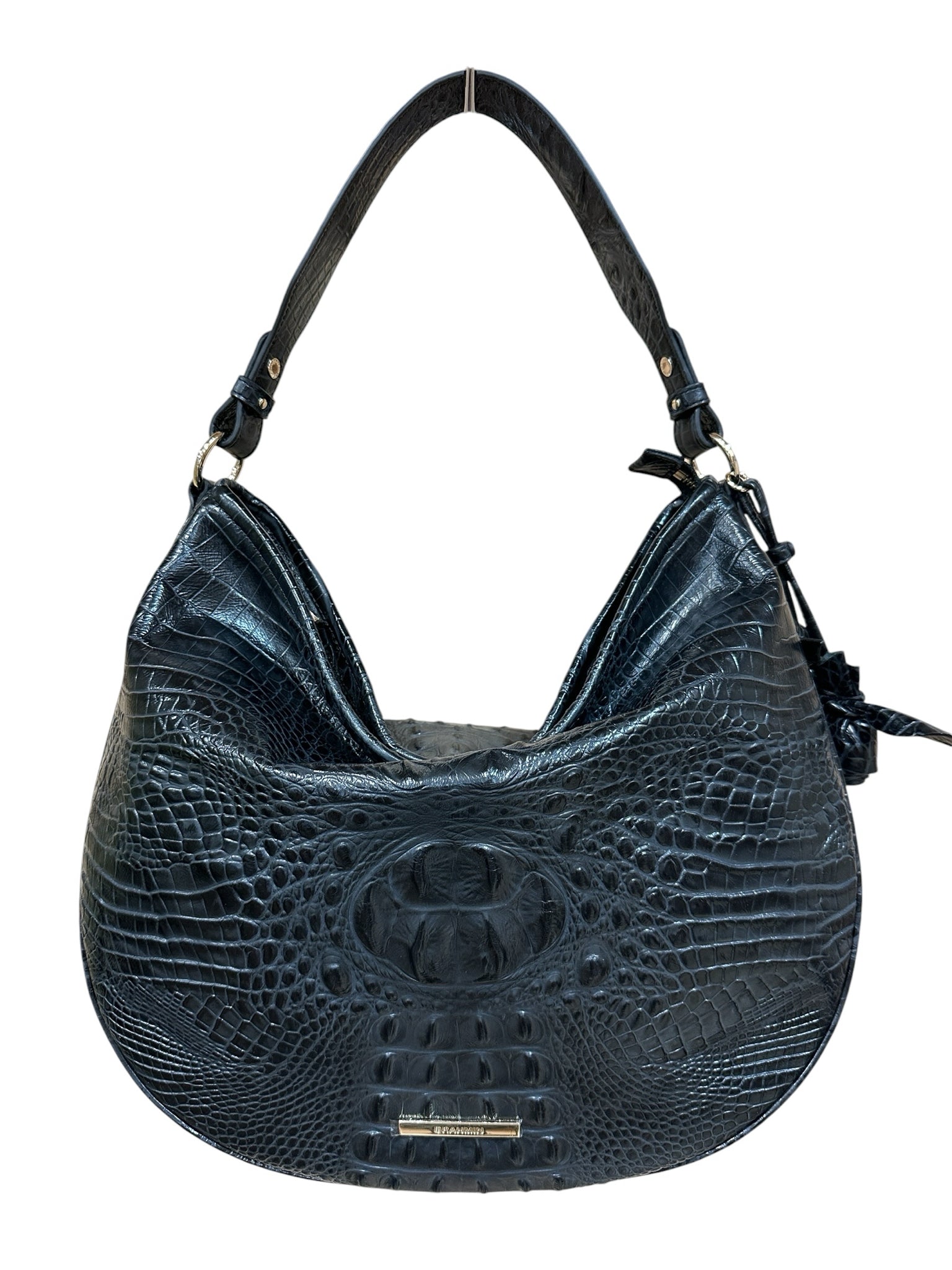 Brahmin Croc Embossed Black "Kathleen Rose" Leather Shoulder Bag