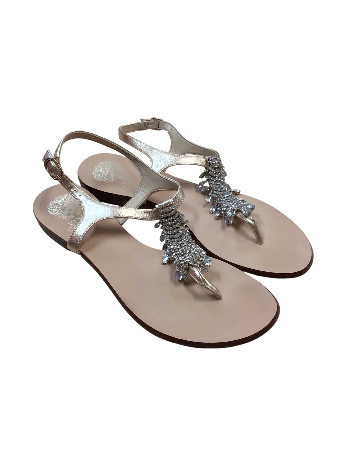 Vince Camuto "Bunniva" Gold Embellished T-strap Flat Dress Sandals Size 9
