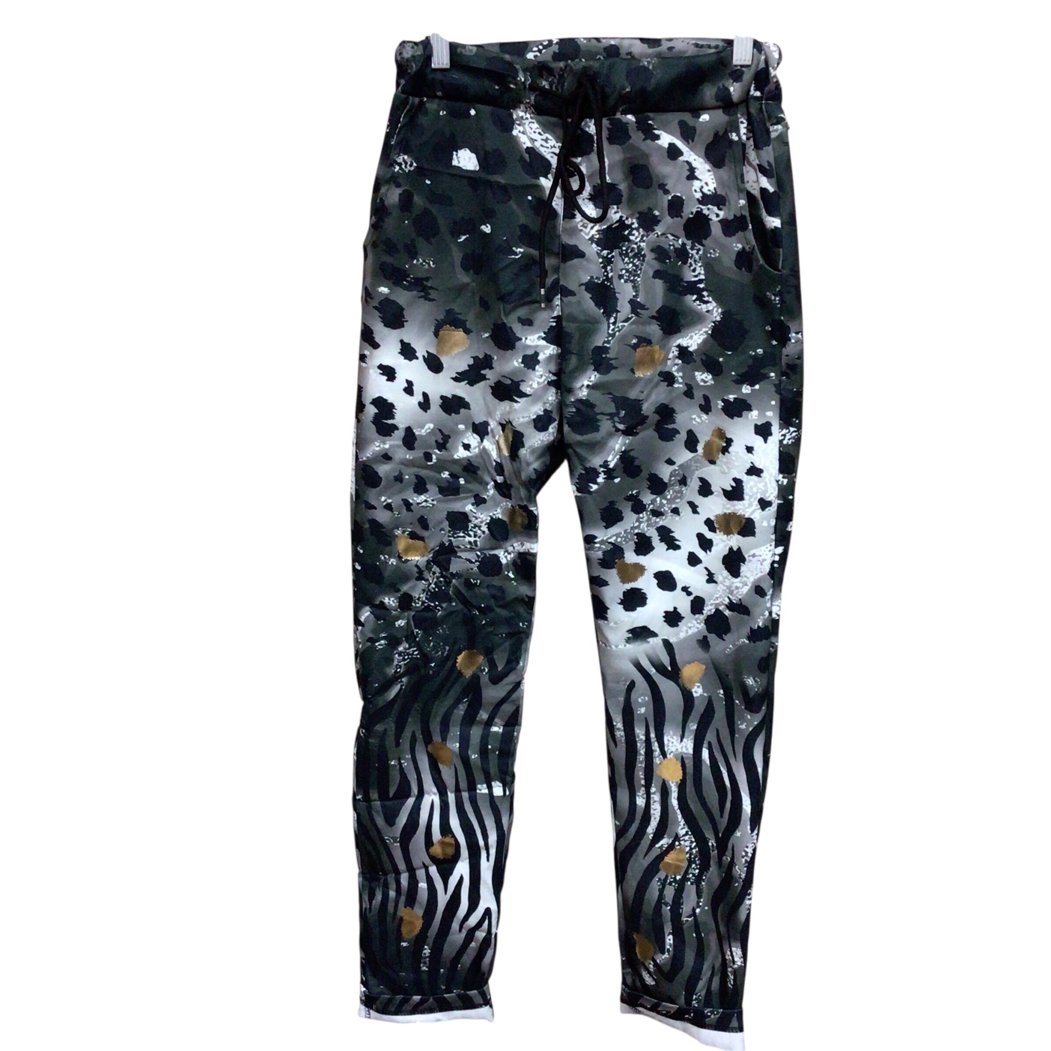 Made in Italy Dark Green & Black Animal Print Pants Size Small