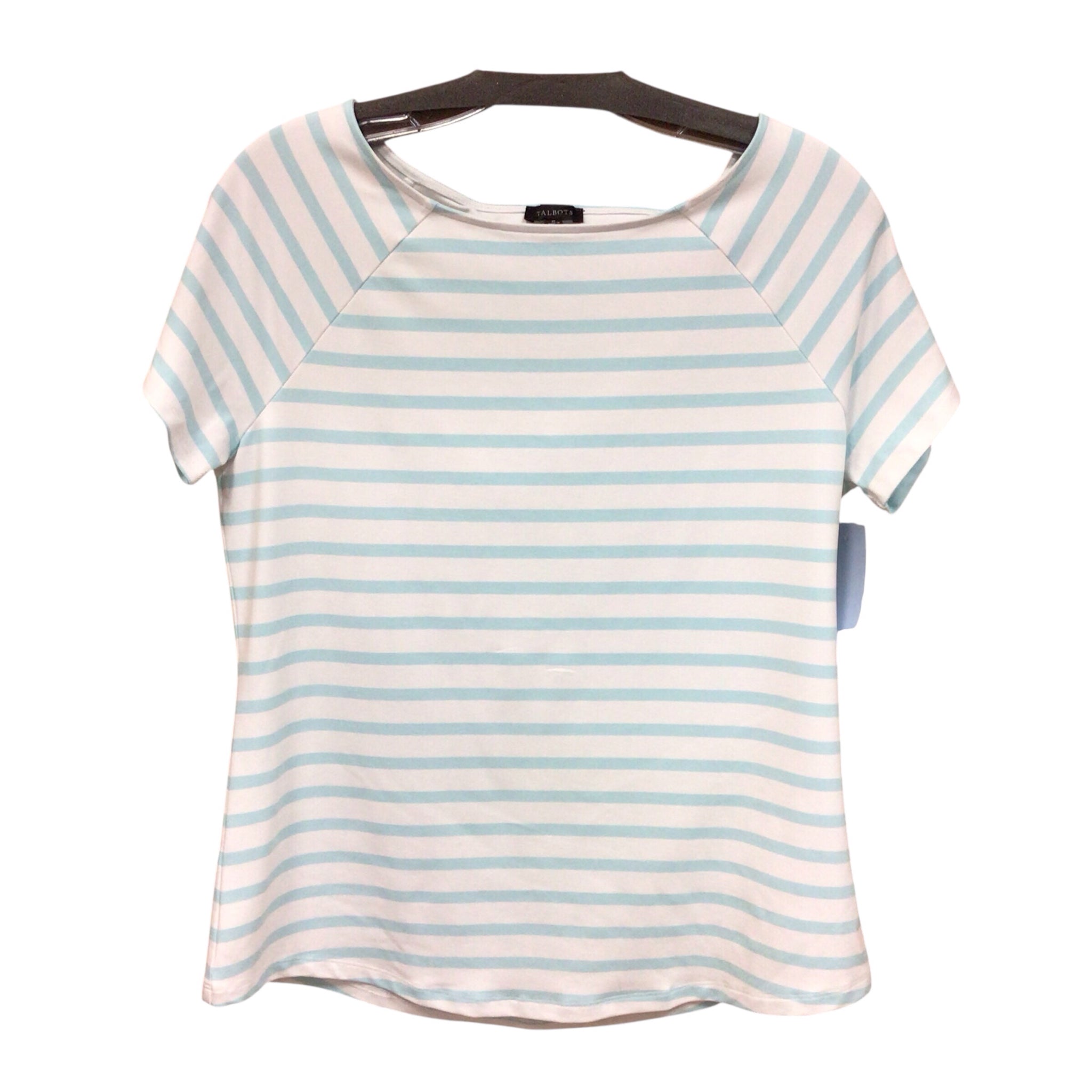 Talbots Teal Blue & White Striped Short Sleeve Top Size Medium