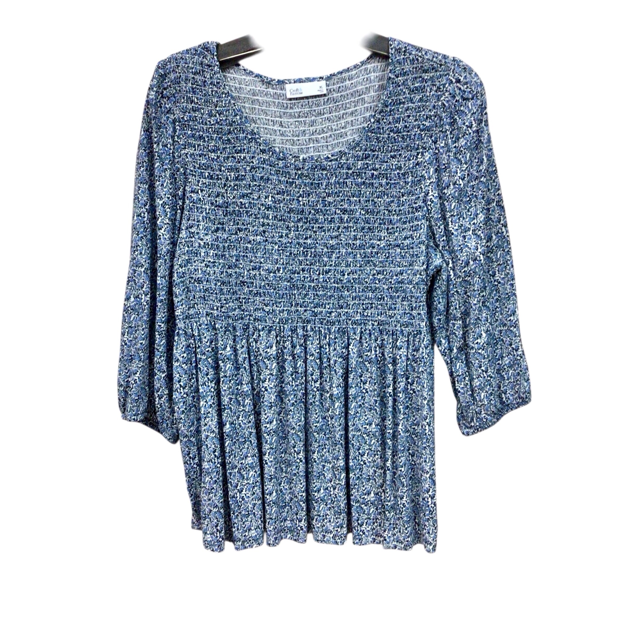 Croft & Barrow Blue Floral 3/4 Sleeve Top Size XL