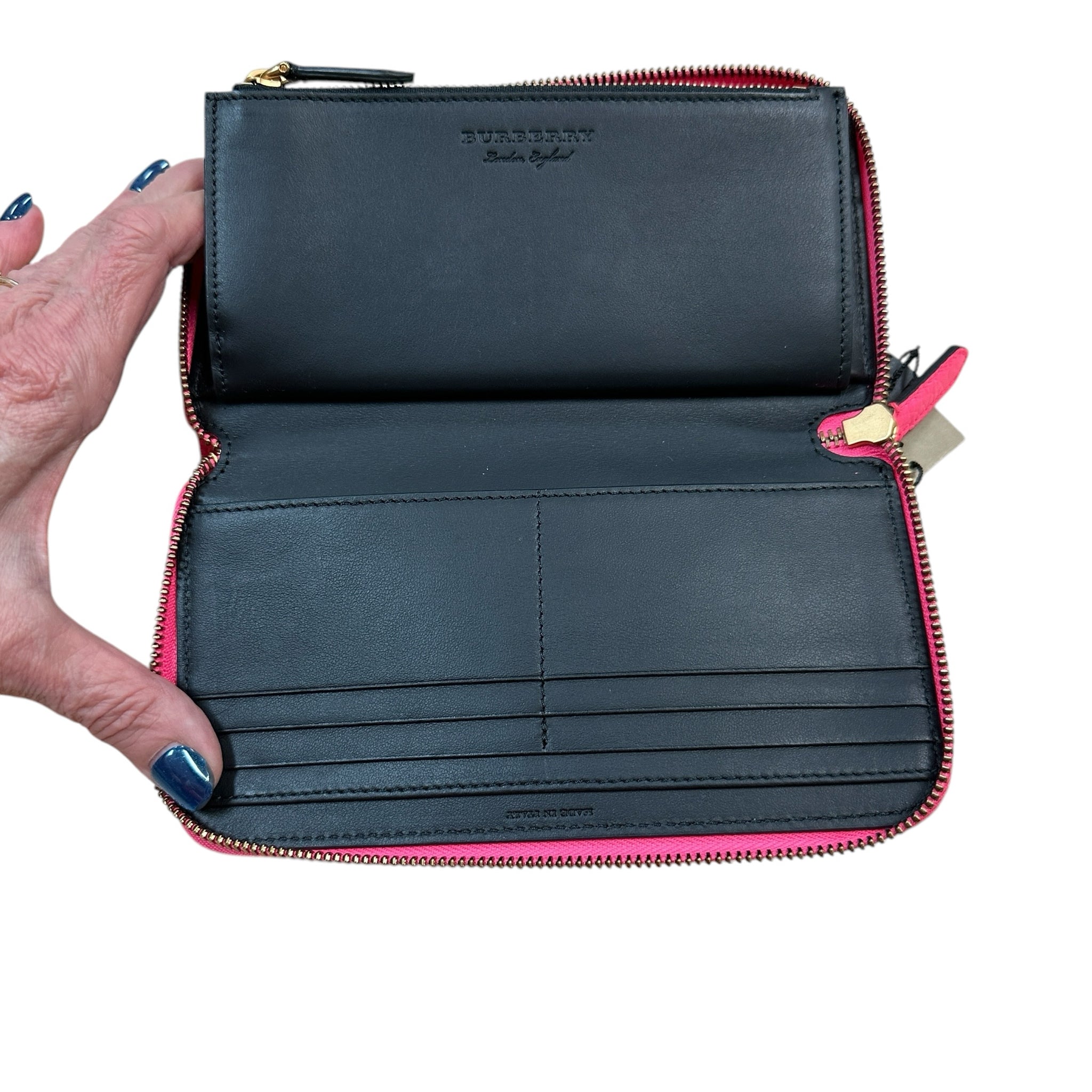 Burberry Bright Pink Zip Around Grained Leather Wallet