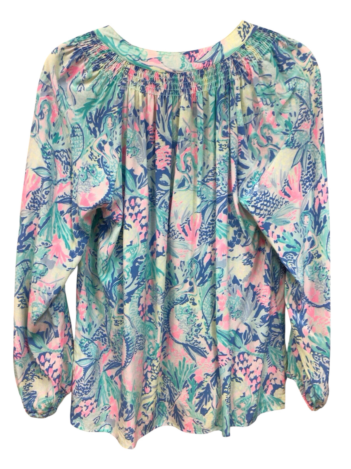 Lilly Pulitzer "Elsa" 100% Silk Flamingo Long Sleeve Top Size Medium
