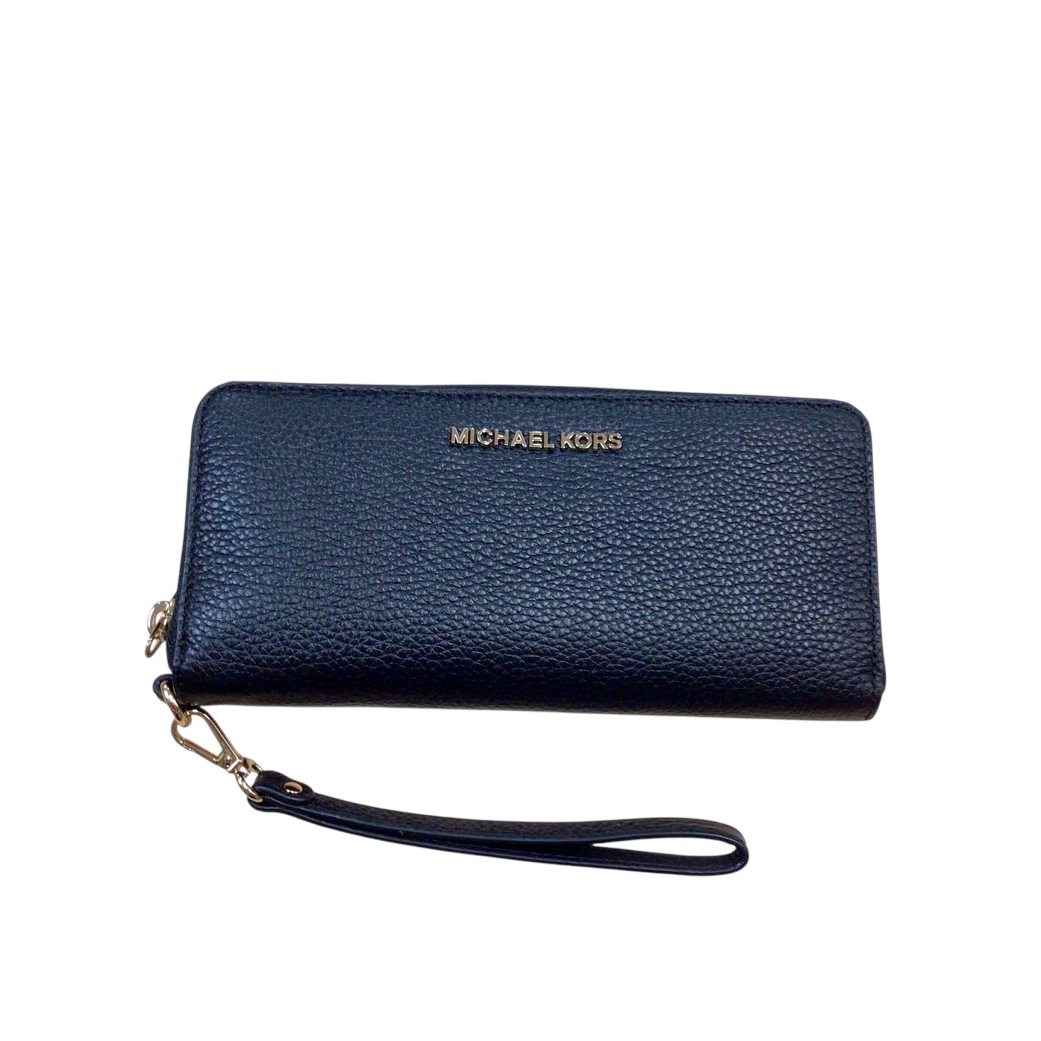 Michael Kors Black Leather Zip Around Wristlet Wallet