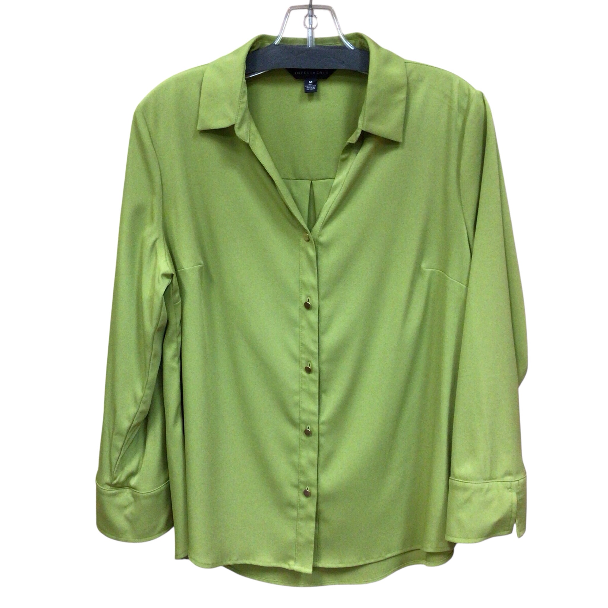 Investments Green Long Sleeve Button Up Blouse Size Medium