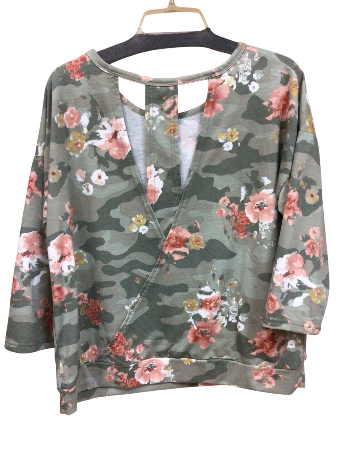 Cato 3/4 Sleeve Green Floral Top Size Large