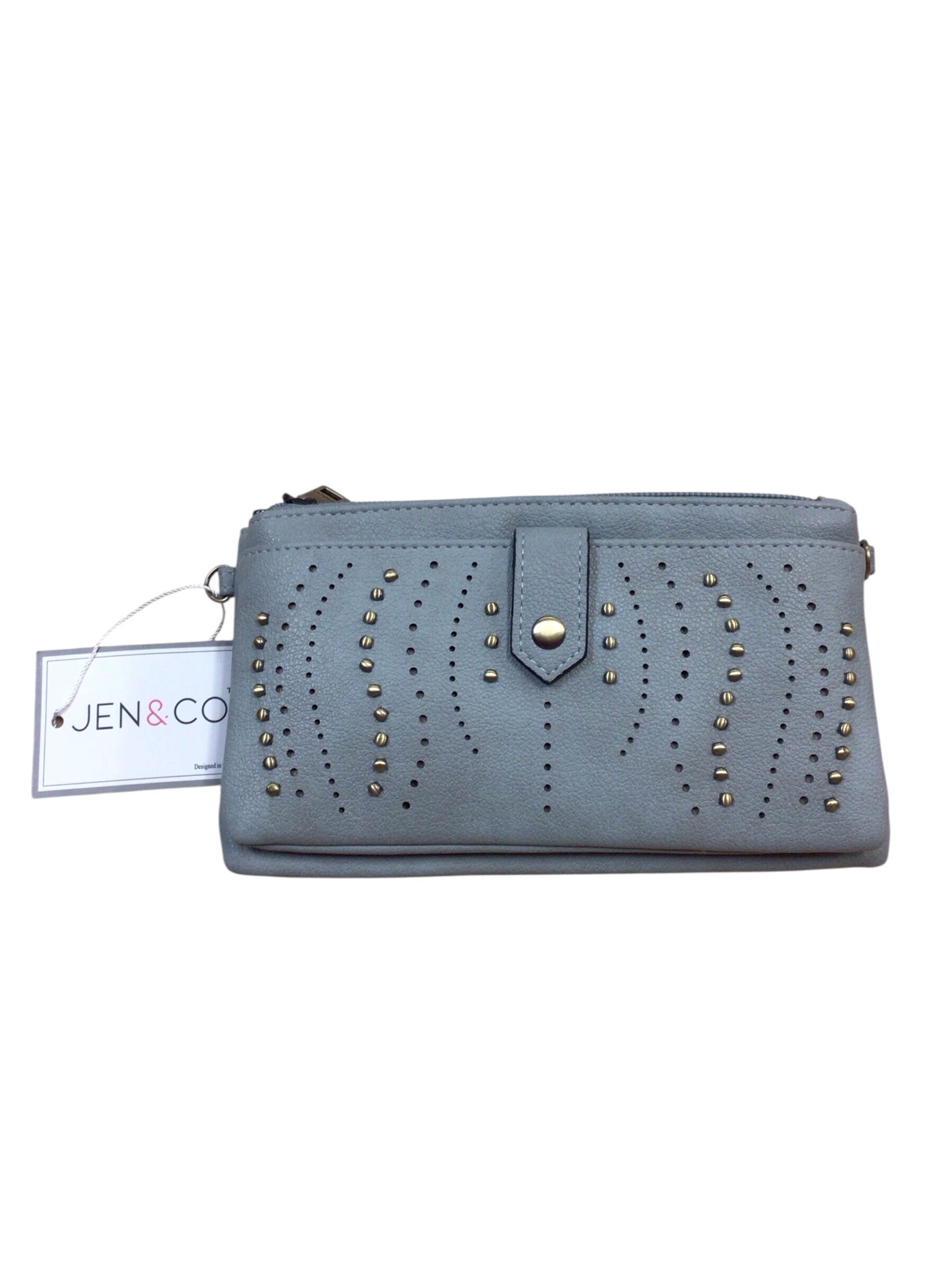 Jen & Co Stone "Arya" Dusty Blue Studded Front Wallet/Clutch/Wristlet/Crossbody