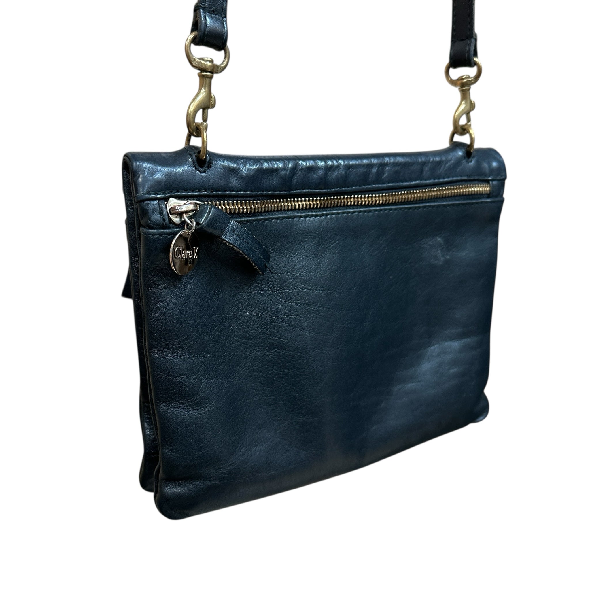 Clare V. Jumelle Rustic Black Leather Crossbody Bag