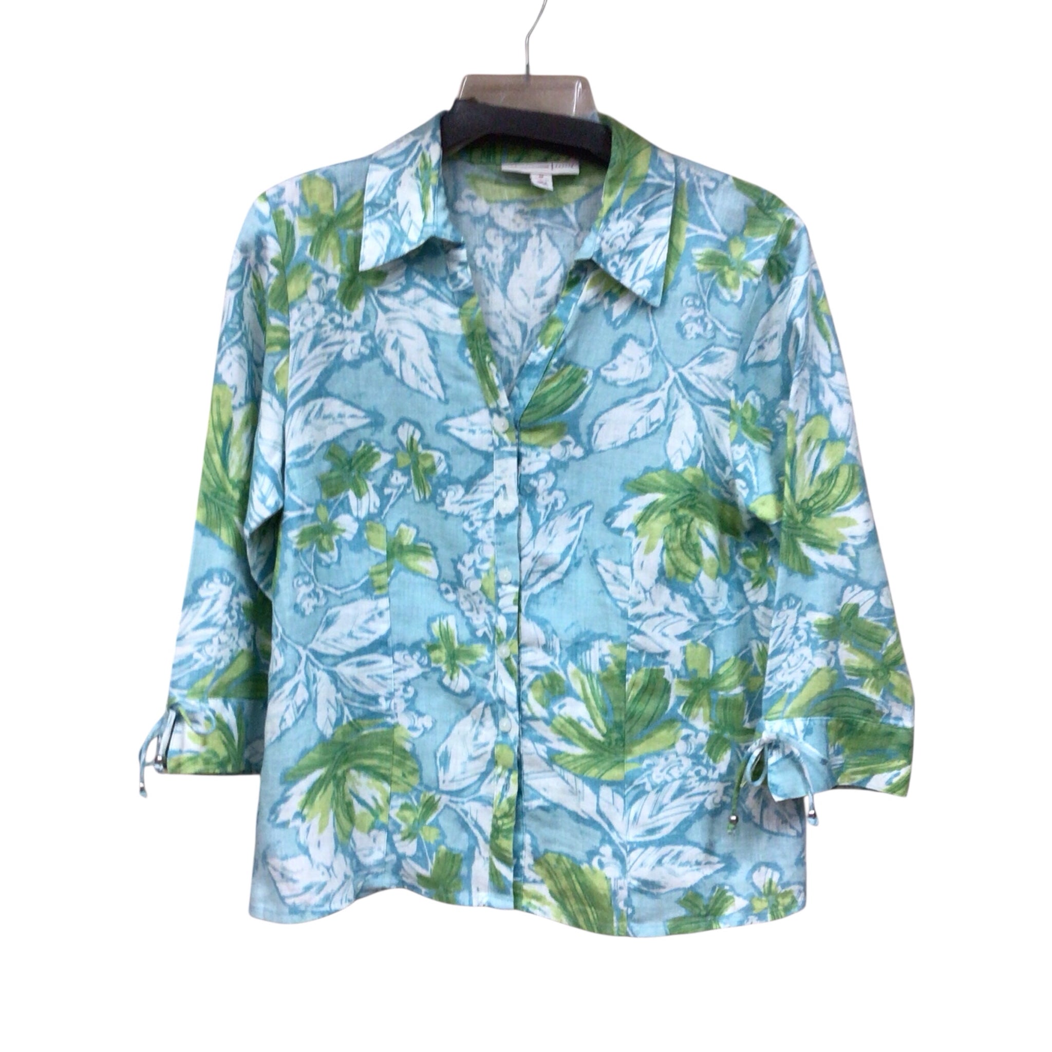 JM Collection Blue & Green Button Up Top Size 6P