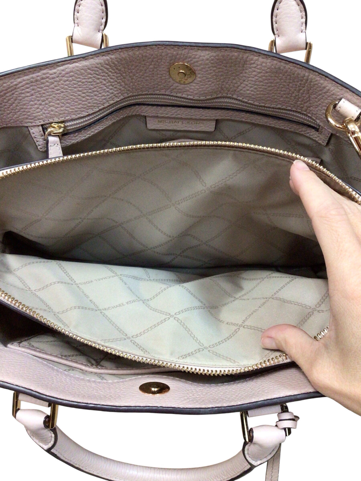 Michael Kors "Camille" Large Light Pink Pebbled Leather Satchel Crossbody Bag