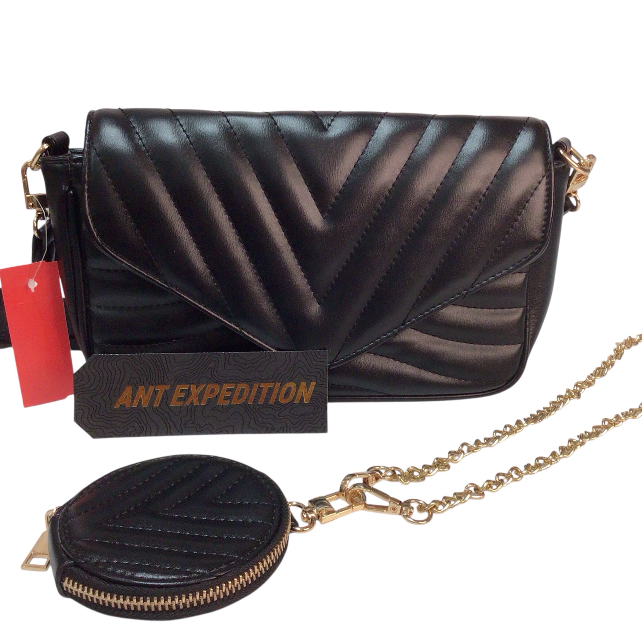Ant Expedition Black Fold-Over Crossbody Bag NWT