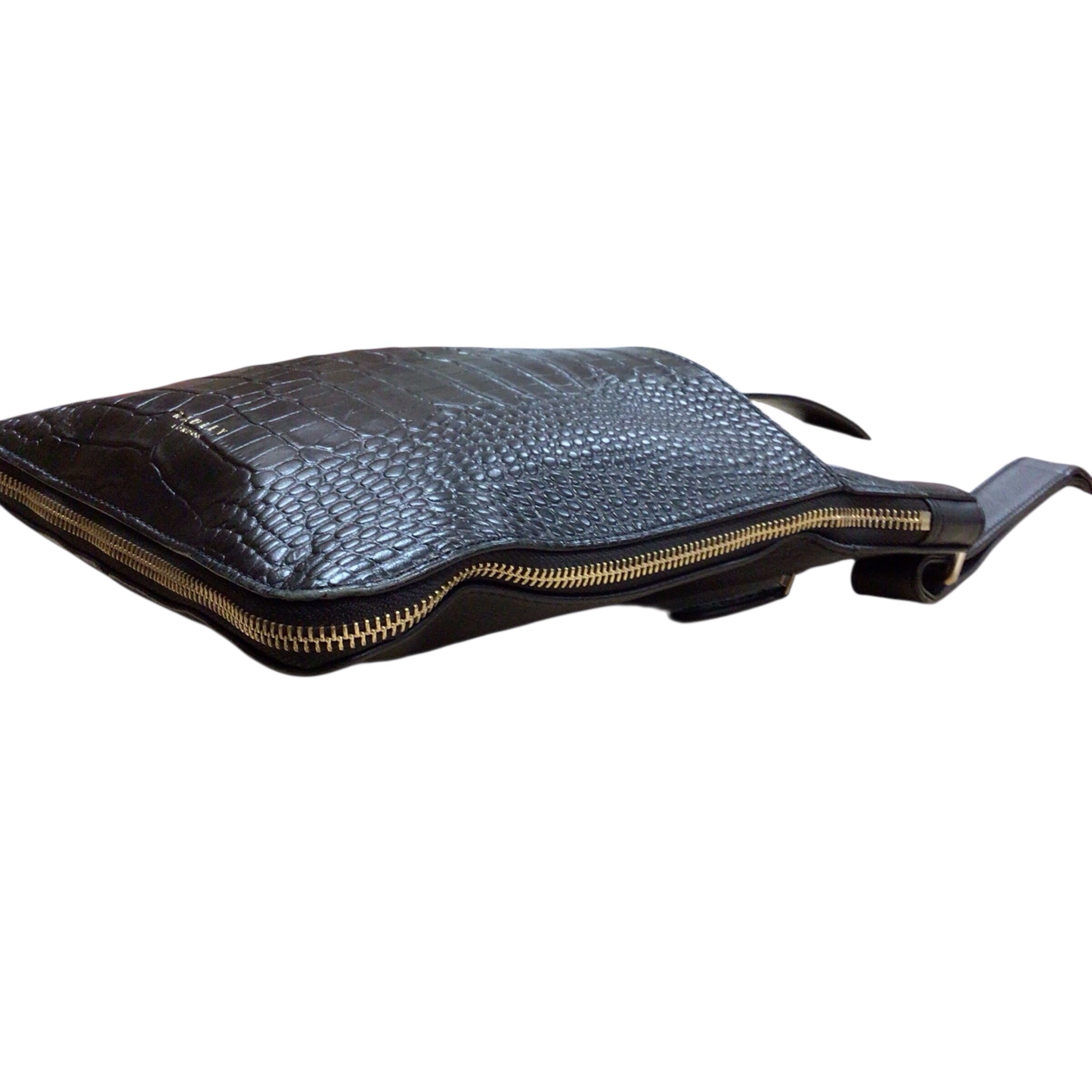 Radley London Pockets 2.0 Faux Croc Leather Black Crossbody Bag