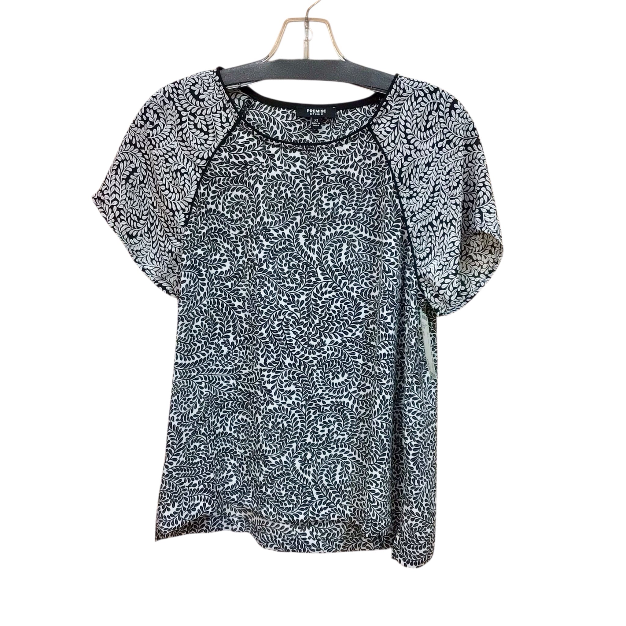 Premise Black & White Floral Short Sleeve Top Size XS