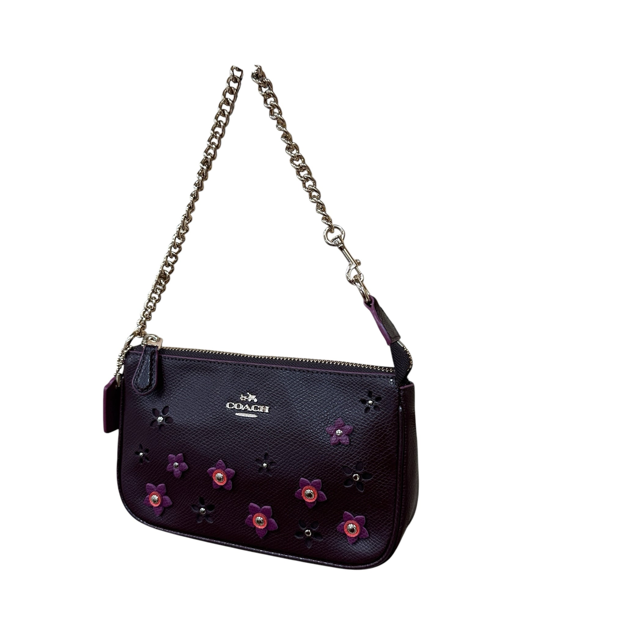 Coach Floral Whirl "Nolita 19" Burgundy Leather Hand Bag