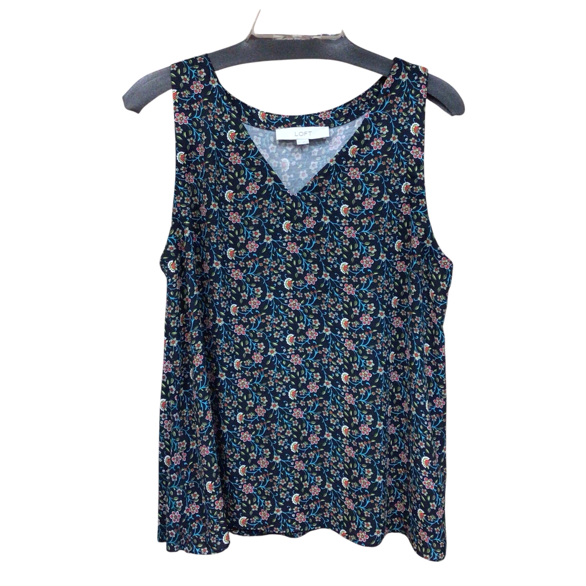 Loft Sleeveless Navy Floral Top Size Medium