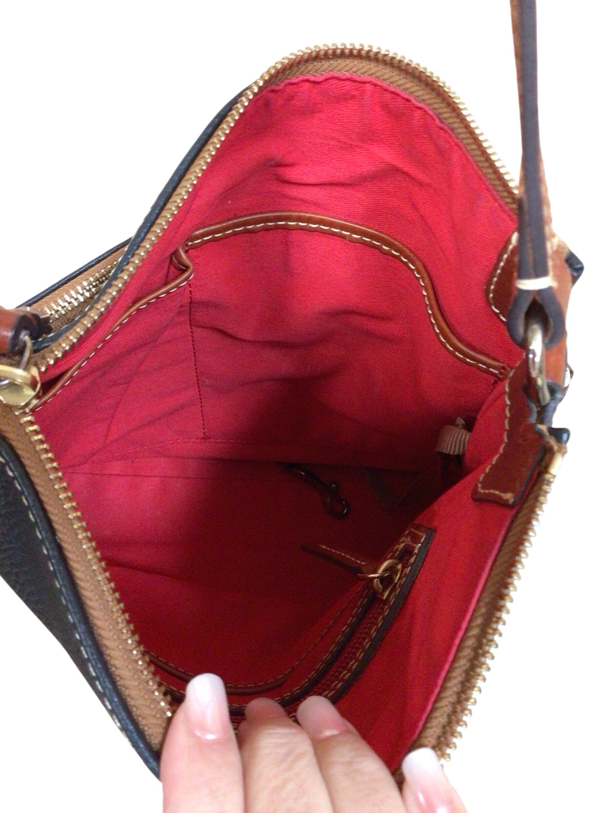Dooney & Bourke Black & Brown Pebbled Leather Shoulder Bag