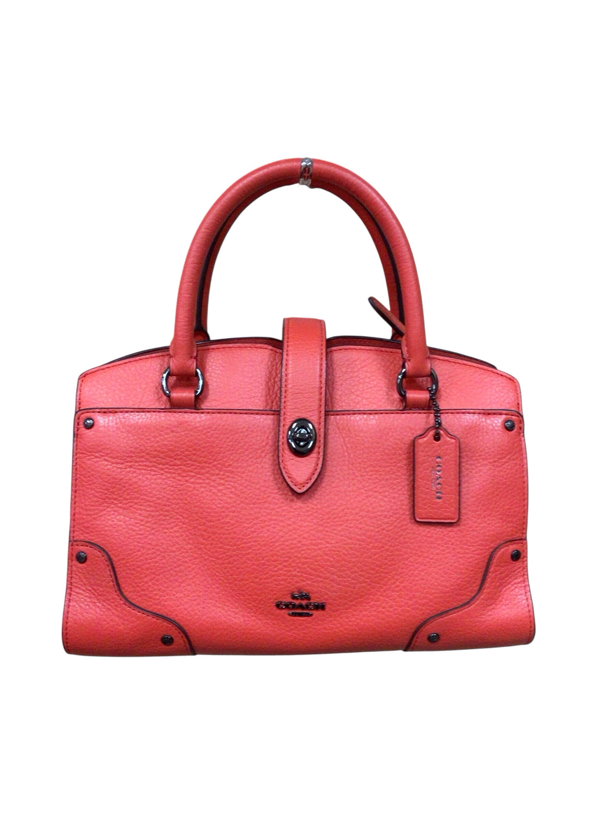 Coach 37779 "Mercer 24" Coral Red Leather Satchel Crossbody Bag