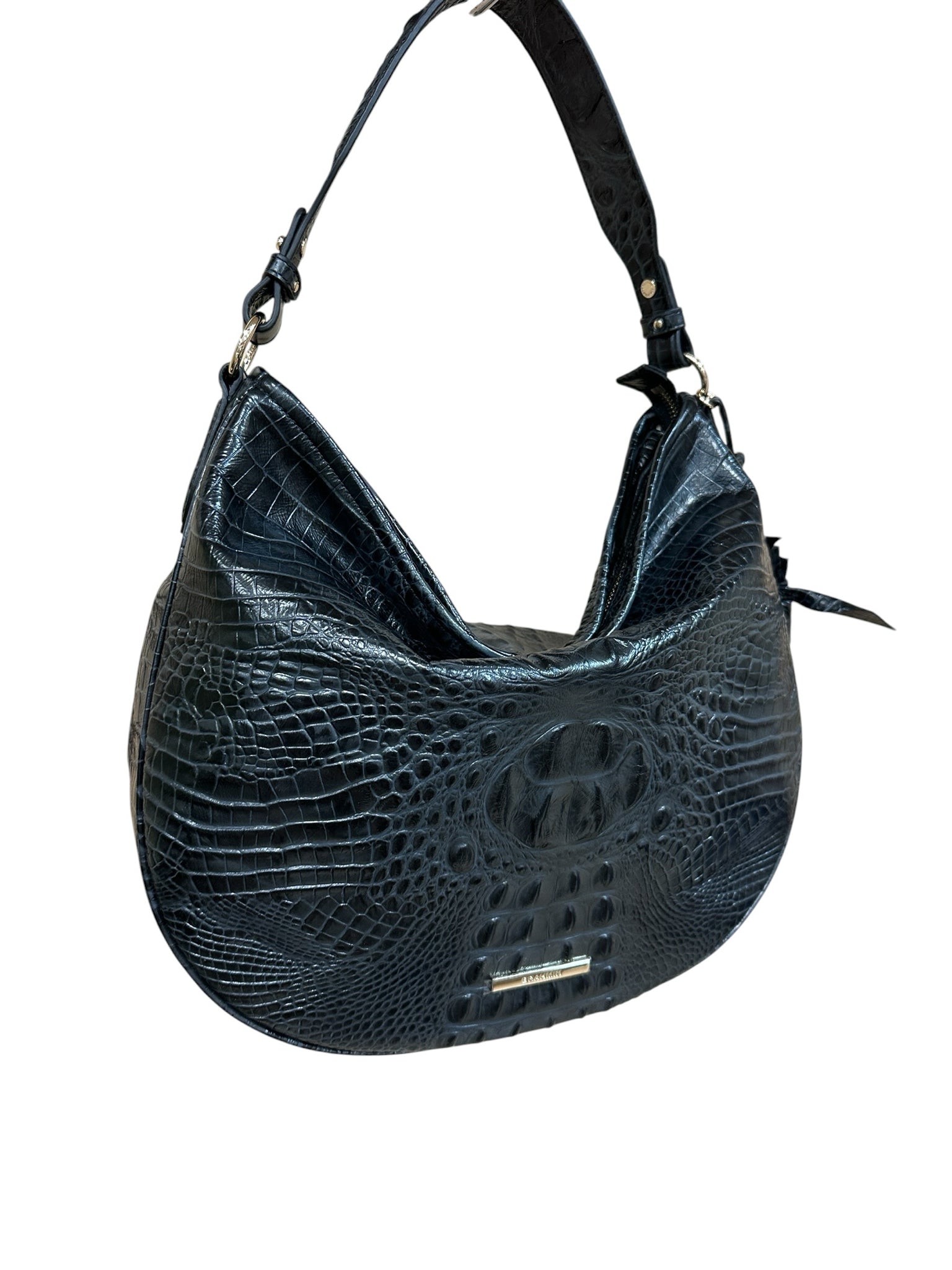 Brahmin Croc Embossed Black "Kathleen Rose" Leather Shoulder Bag