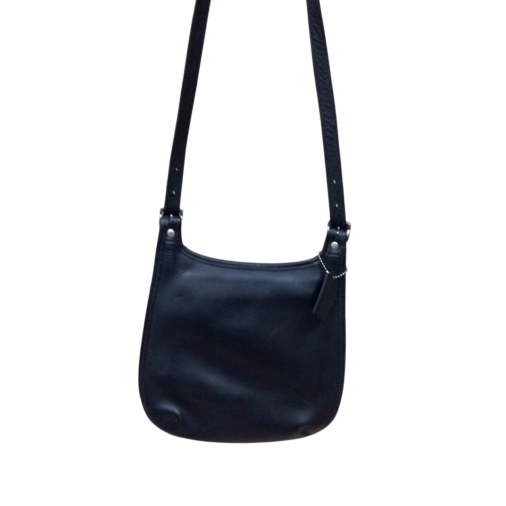 Coach 9135 Vintage Black Leather Slim Hippie Crossbody Saddle Bag