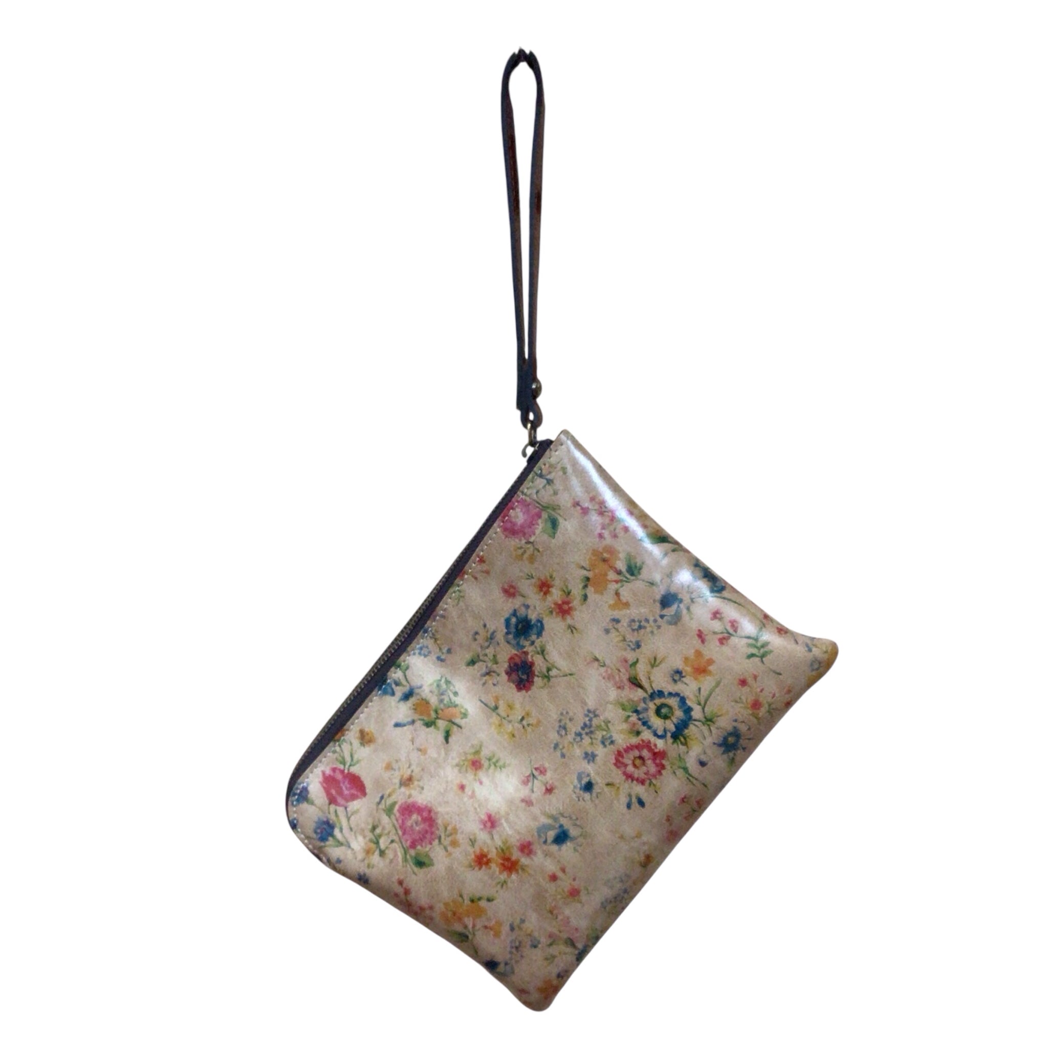 Patricia Nash Brown Leather Floral Wristlet
