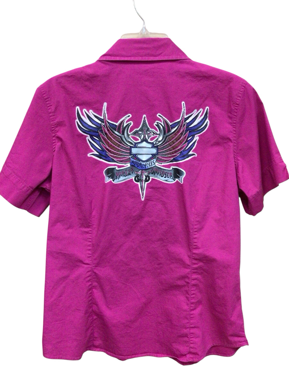 Harley Davidson Magenta Button Down Short Sleeve Top Size Large