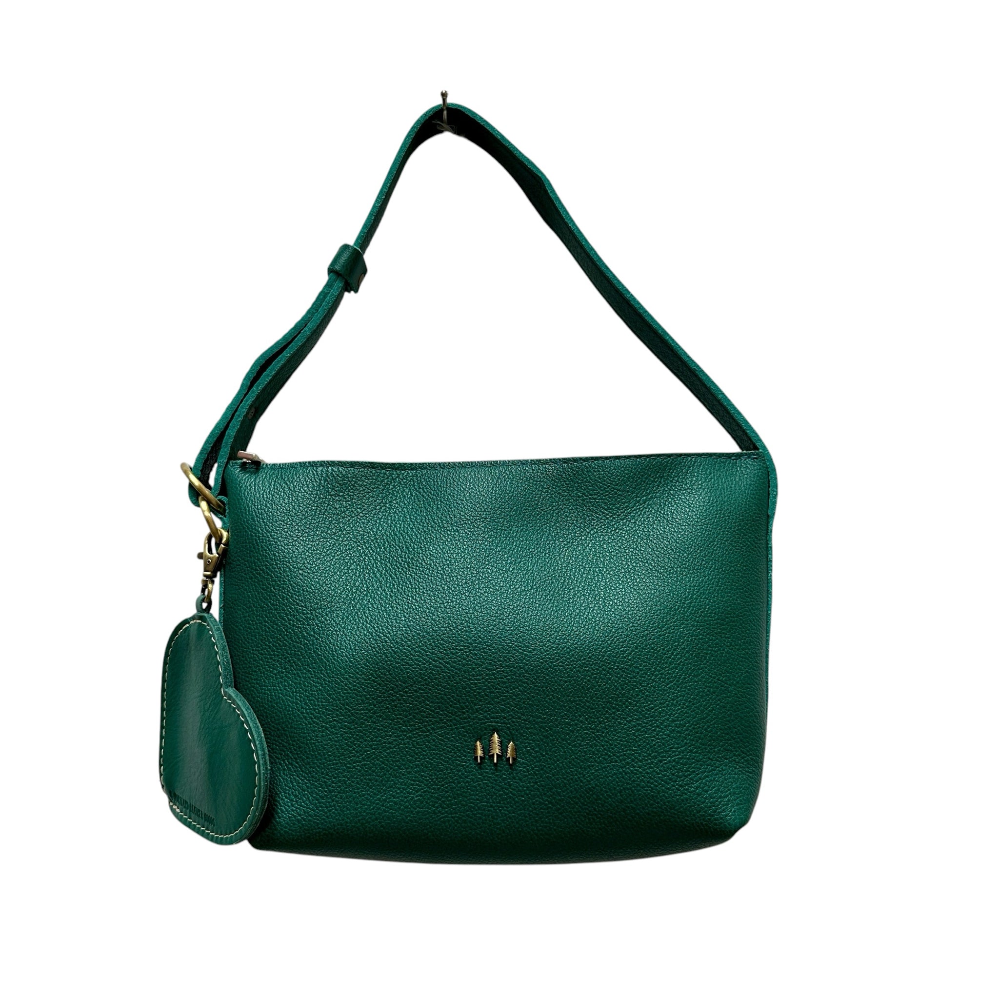 Portland Leather Green Small Slouchy Shoulder Bag with Heart Change Purse